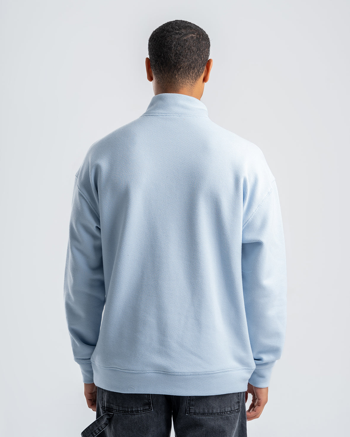 Men's Sky Blue Fashionable Casual Zipper Polo Sweatshirt