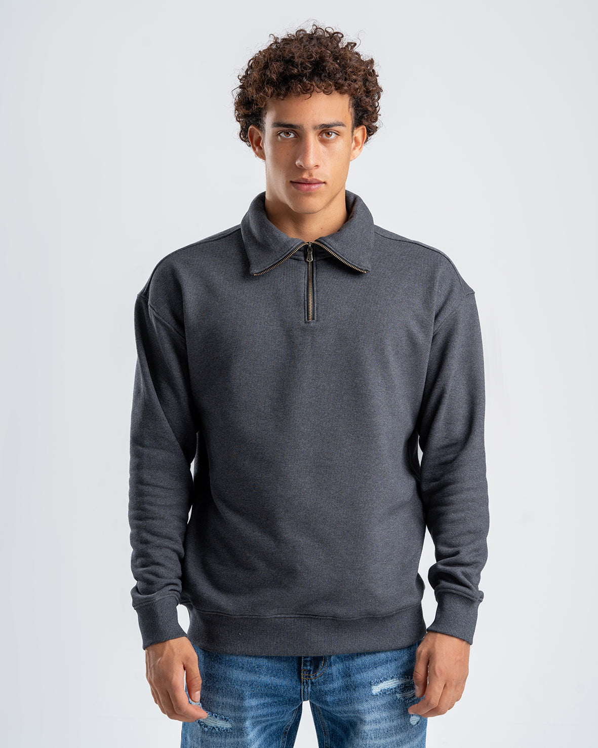 Men's Dark Gray Sweatshirt with zip-up collar