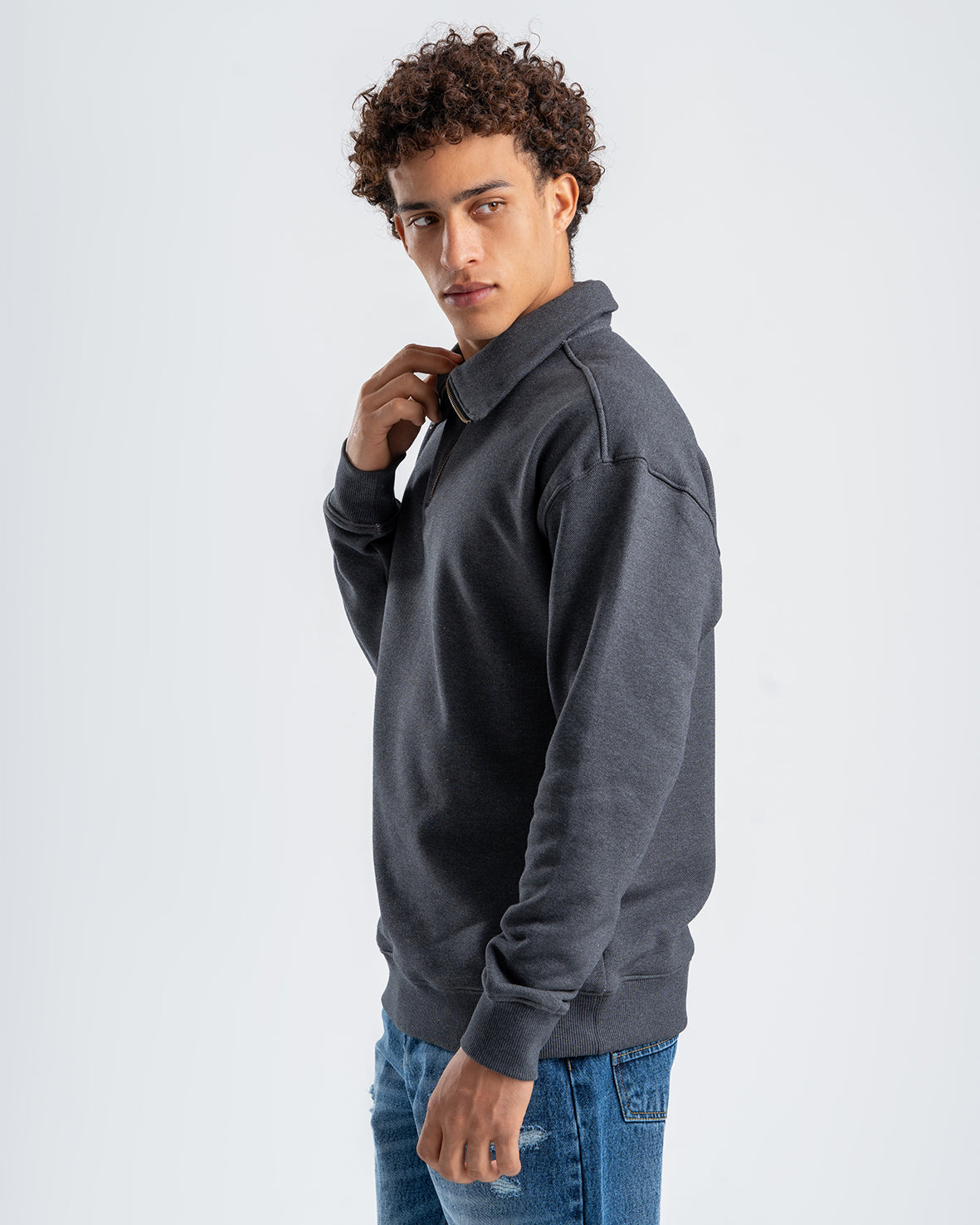 Men's Dark Gray Sweatshirt with zip-up collar