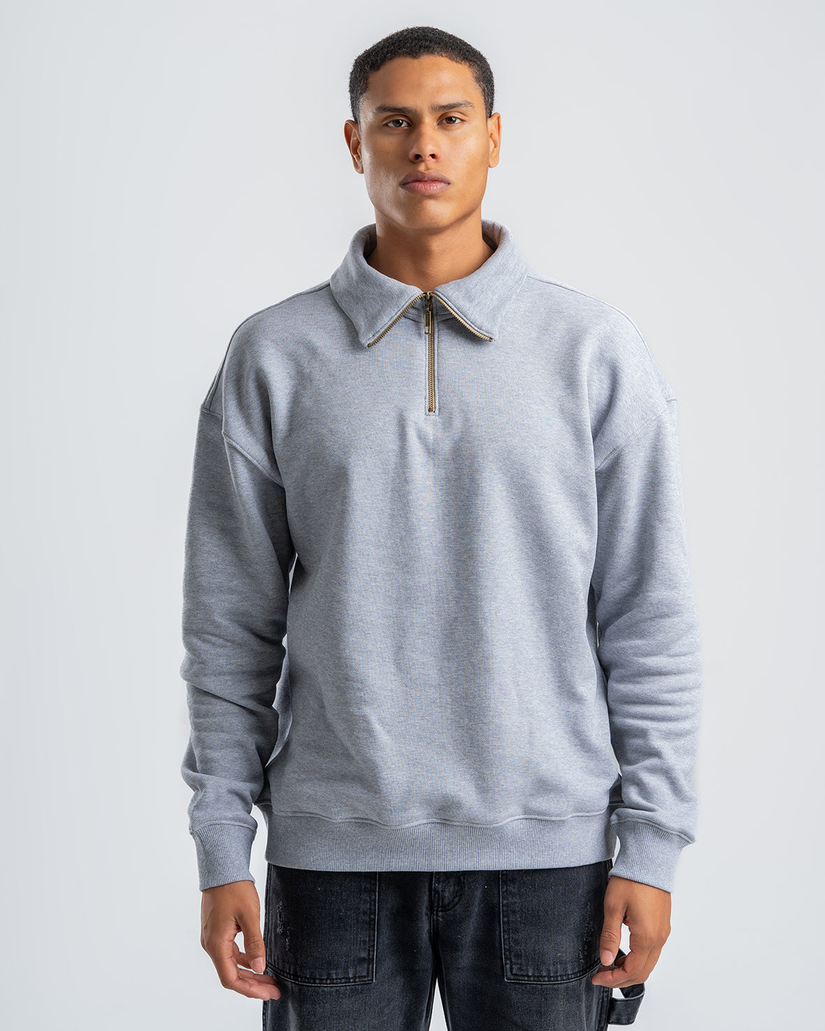 Men's Gray Sweatshirt with zip-up collar