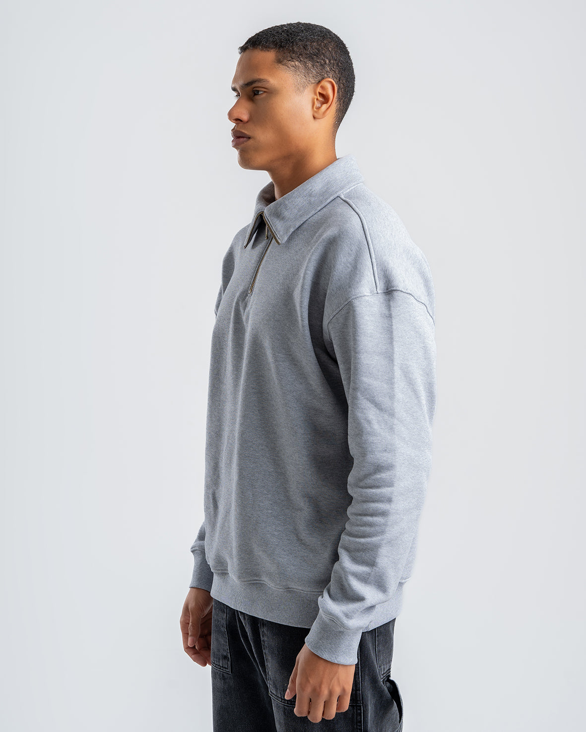 Men's Gray Sweatshirt with zip-up collar