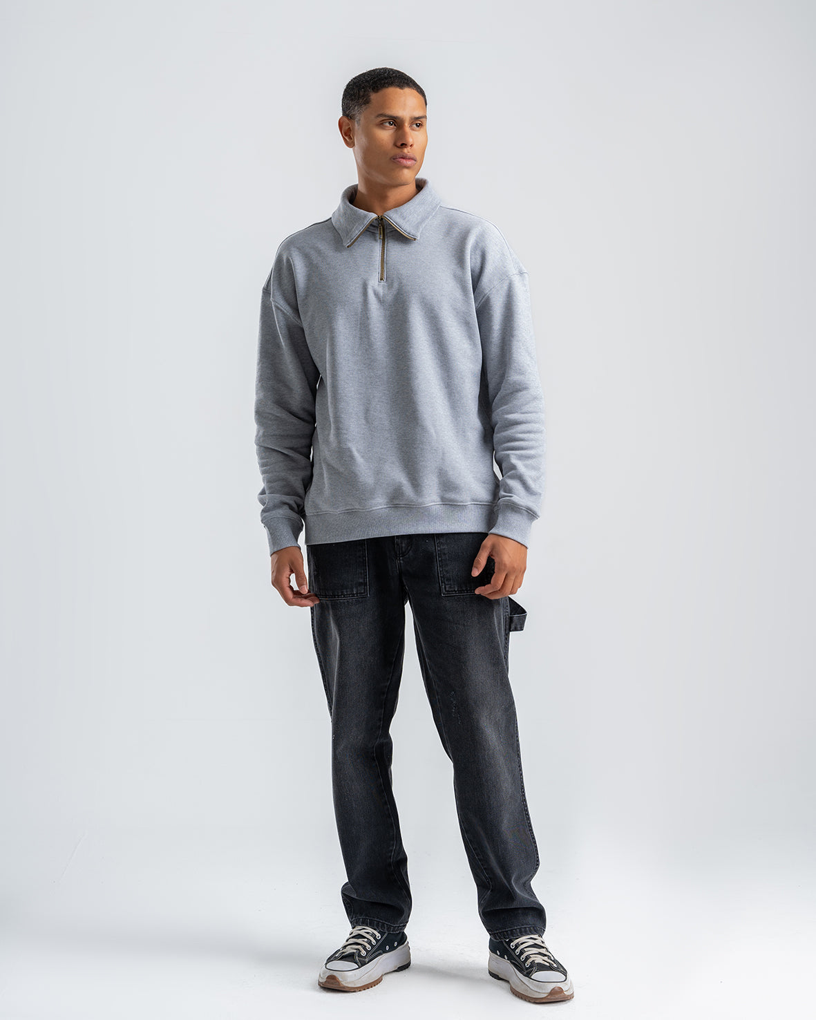 Men's Gray Sweatshirt with zip-up collar