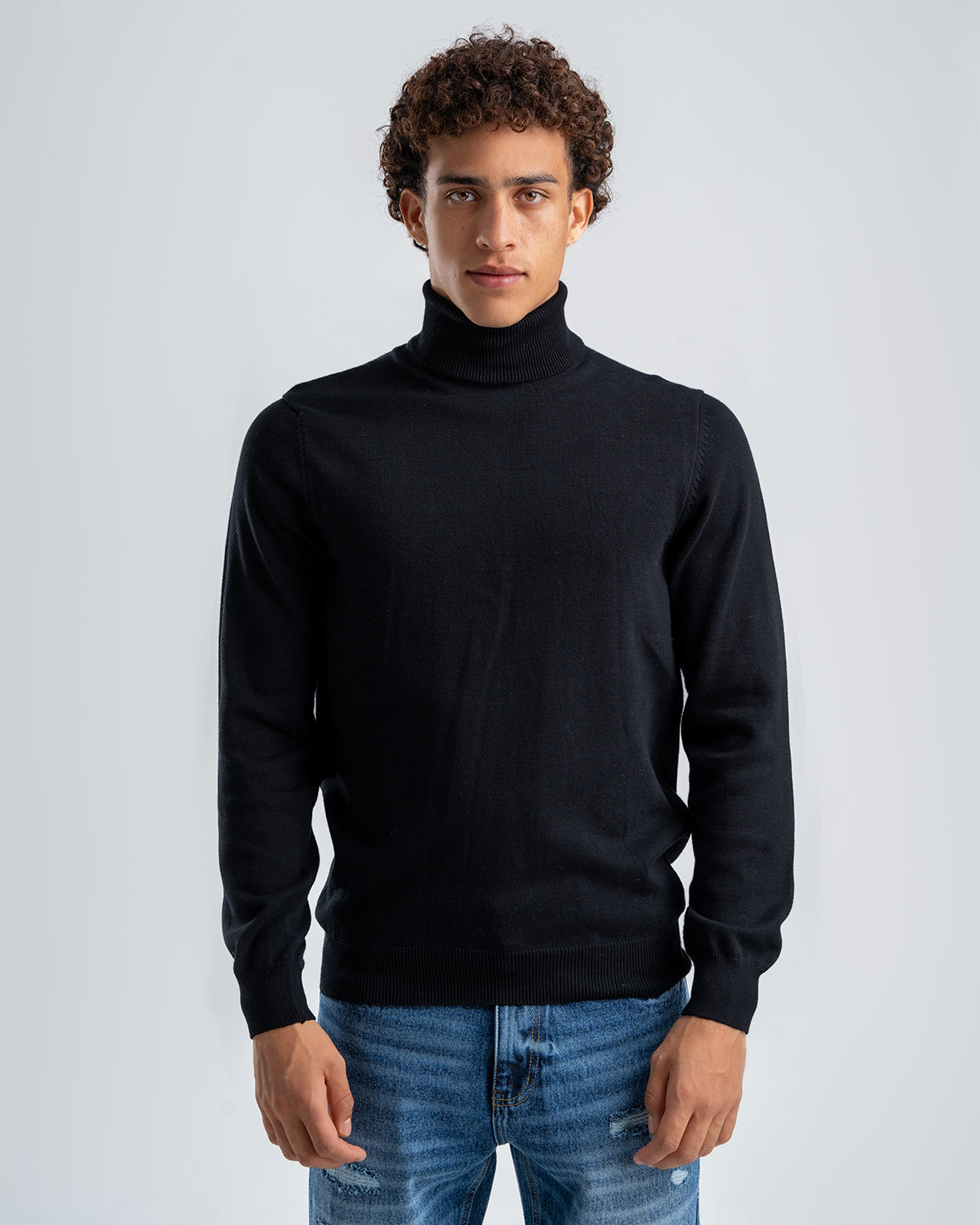 Men's Black Slim Fit Turtleneck Sweater