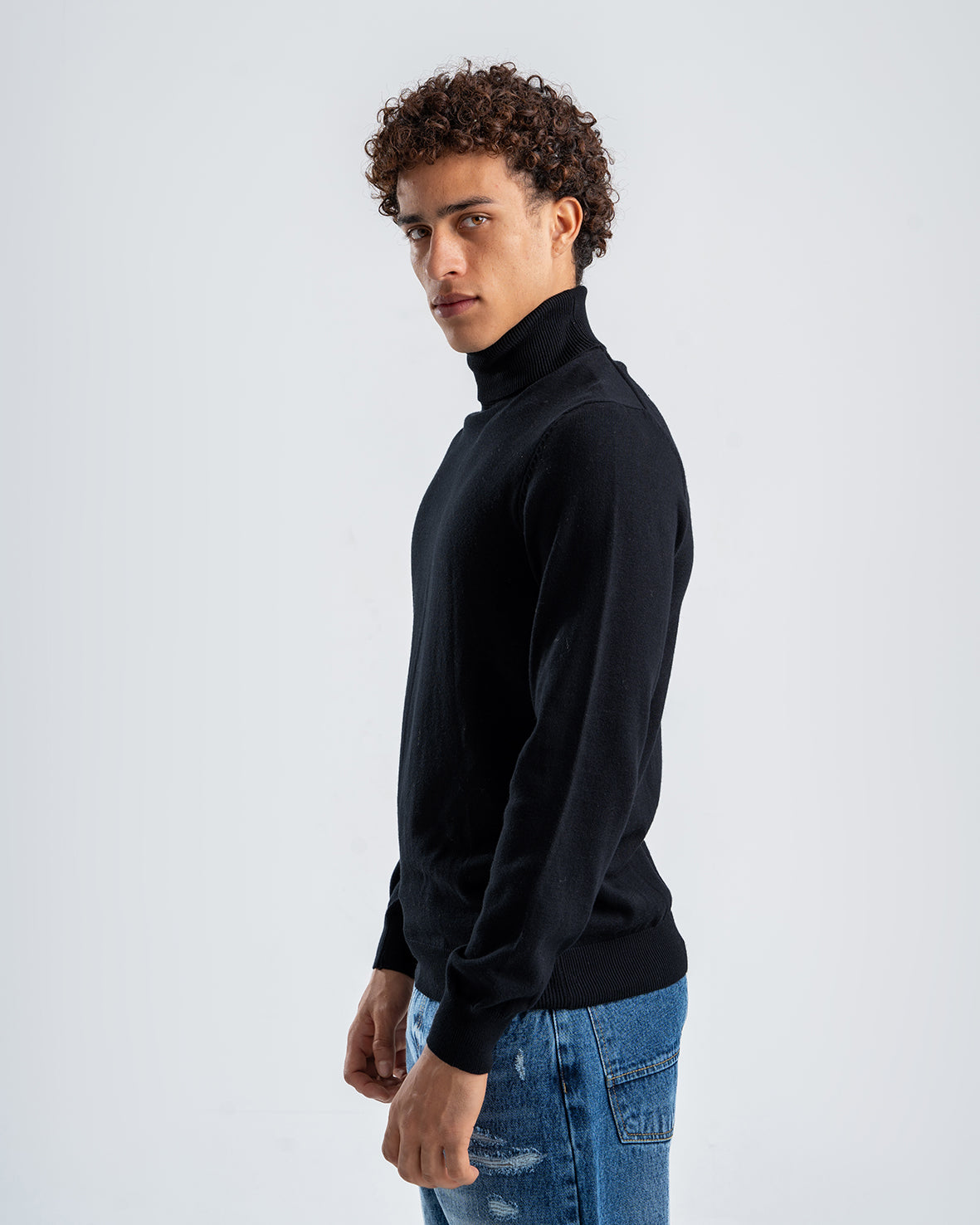 Men's Black Slim Fit Turtleneck Sweater