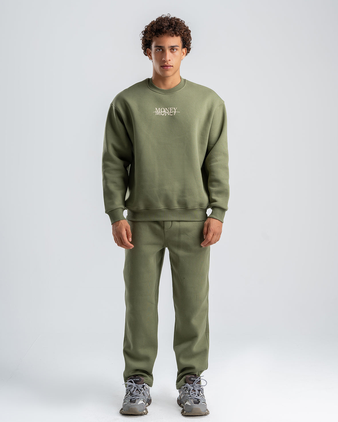 Men's Olive Basic Crew Neck Set