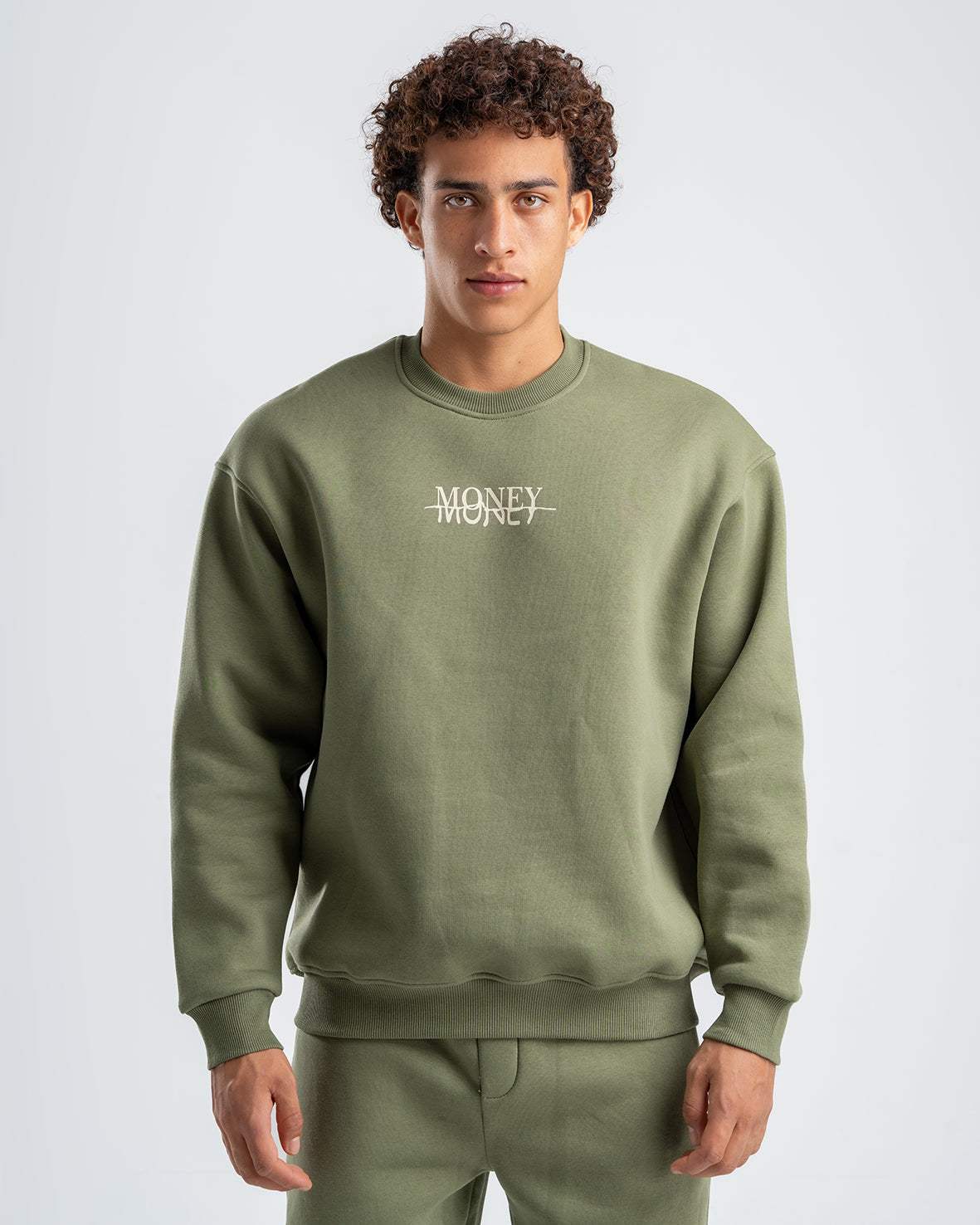 Men's Olive Basic Crew Neck Set