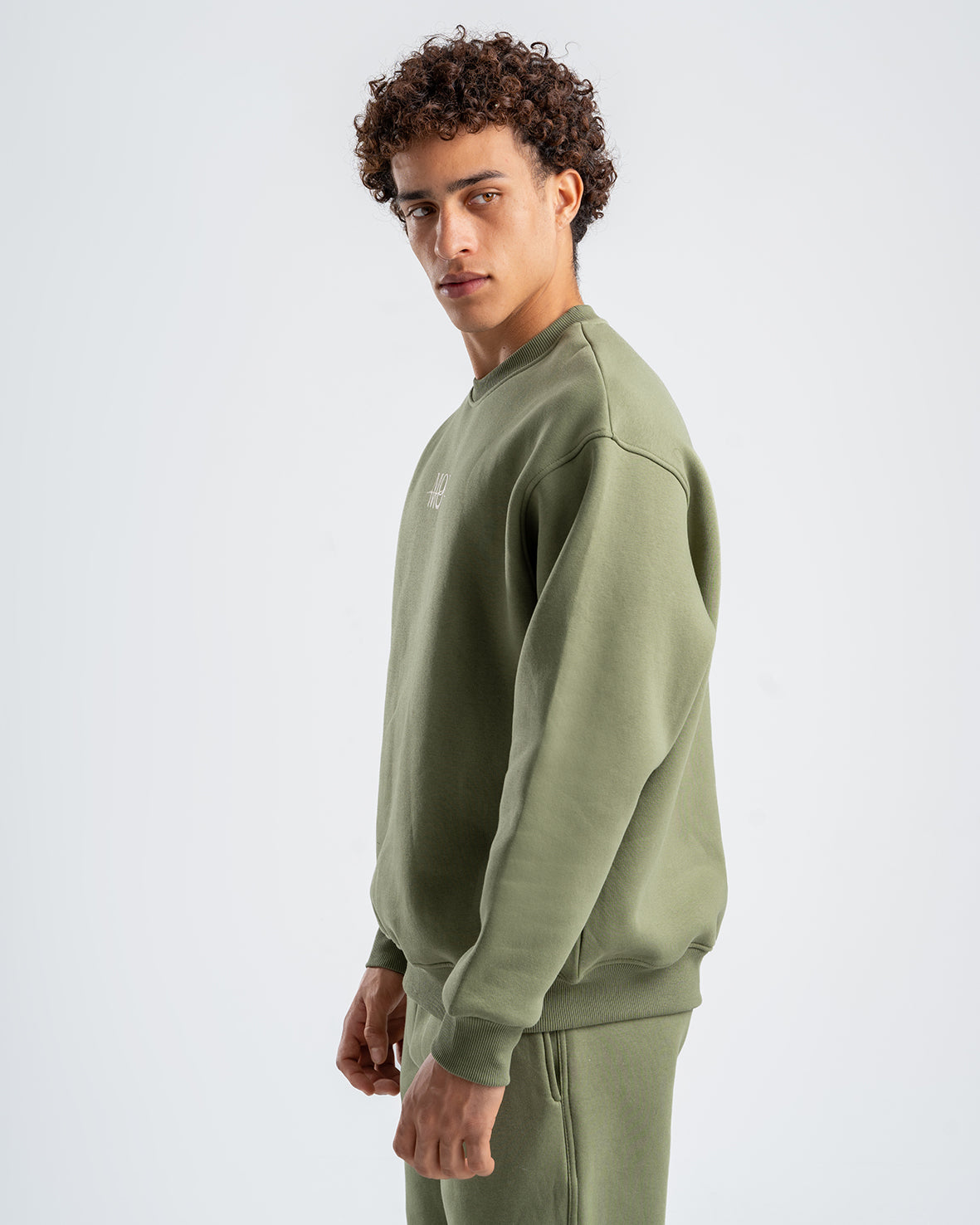 Men's Olive Basic Crew Neck Set