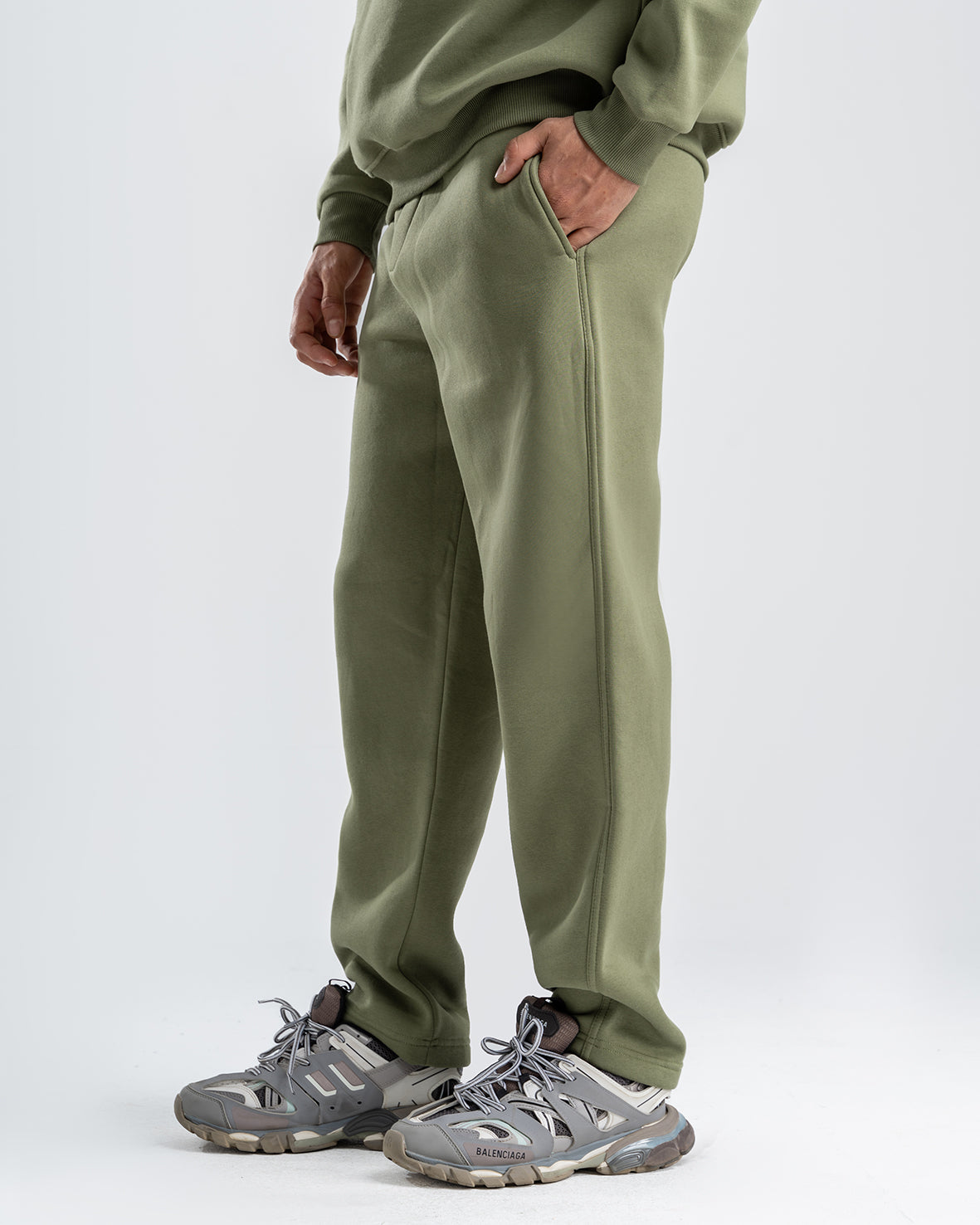 Men's Olive Basic Crew Neck Set