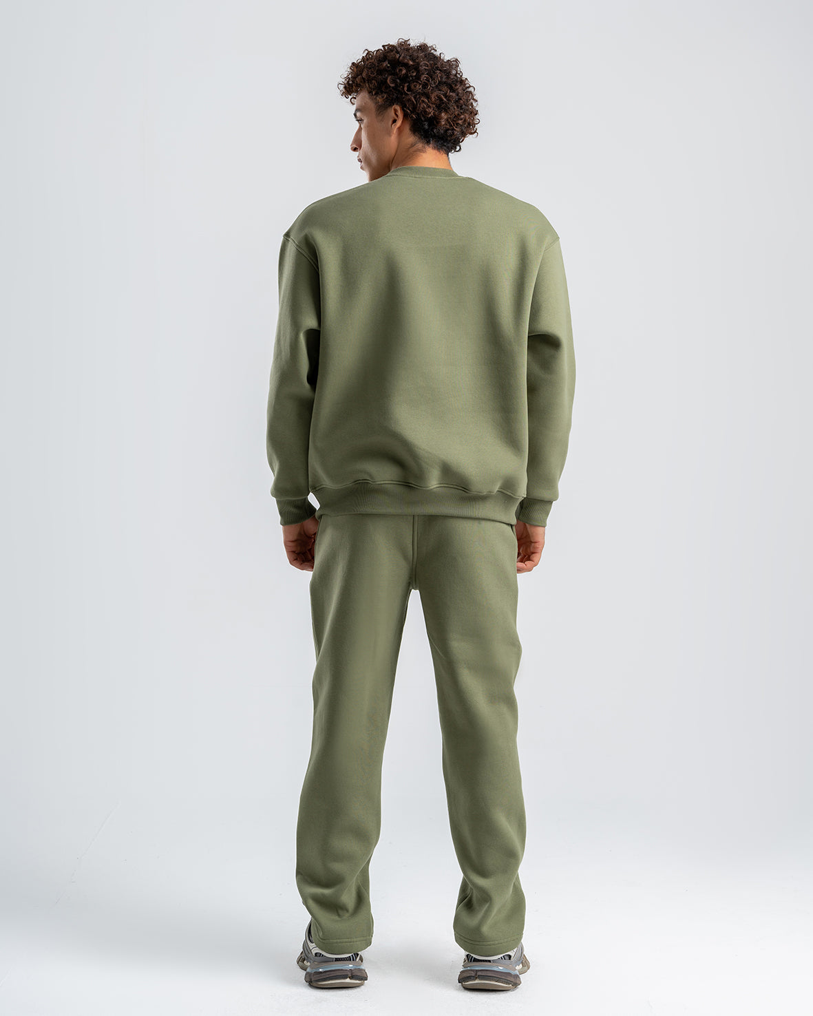 Men's Olive Basic Crew Neck Set