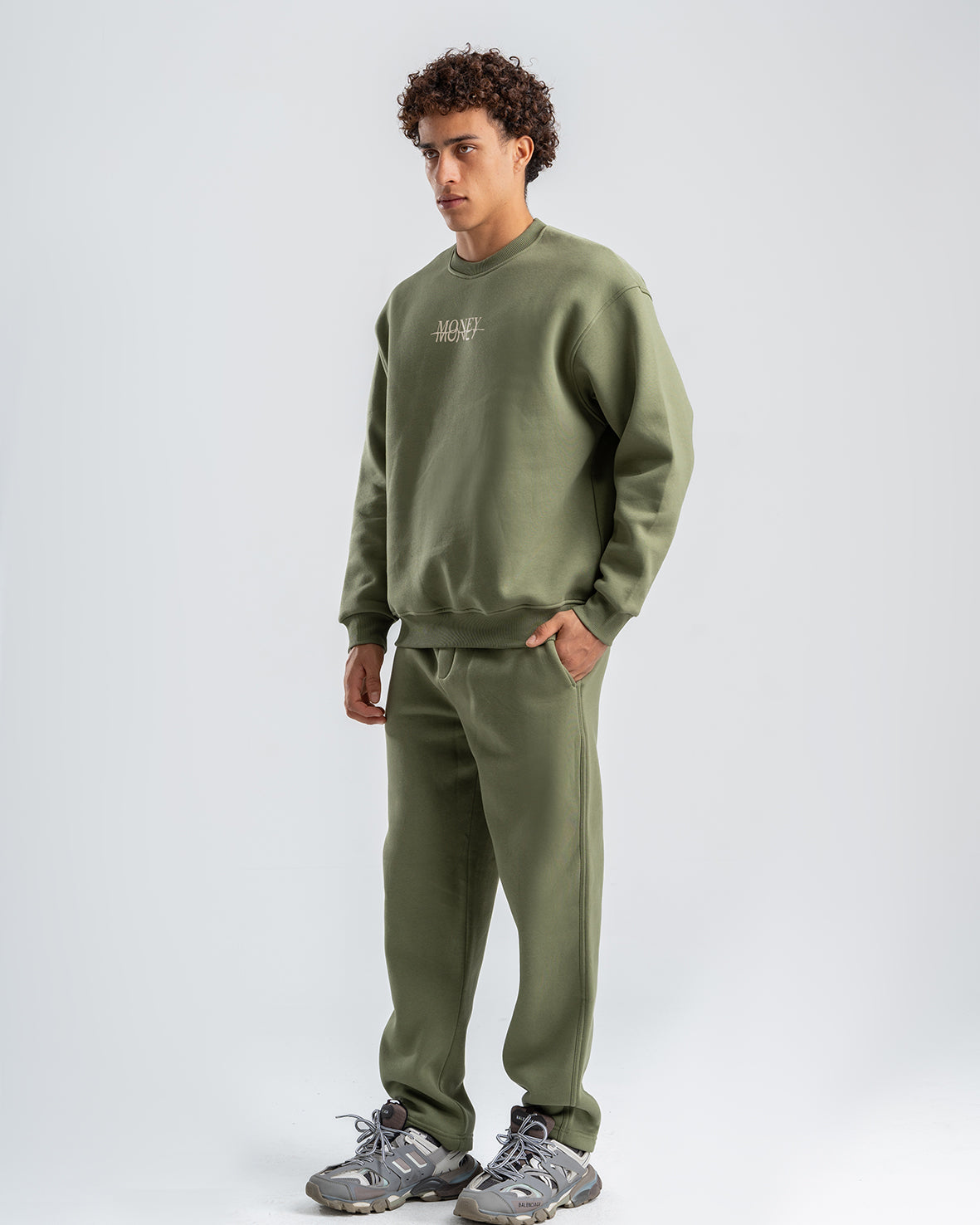 Men's Olive Basic Crew Neck Set