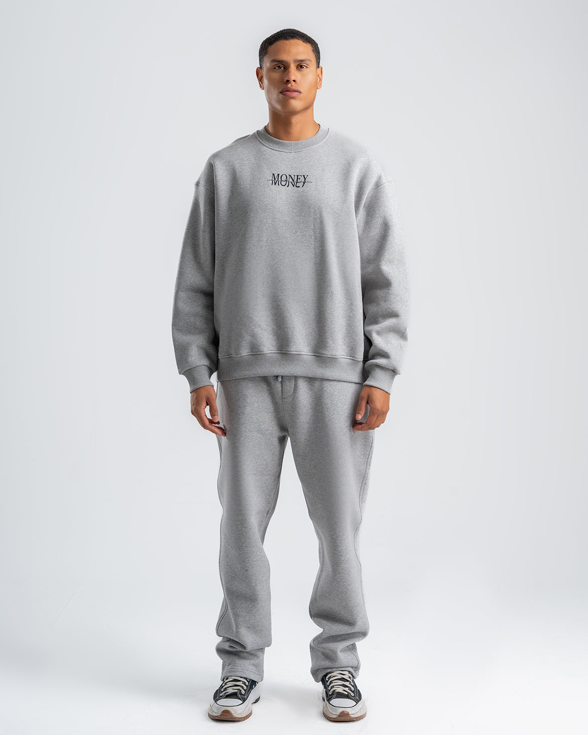 Men's Gray Basic Crew Neck Set