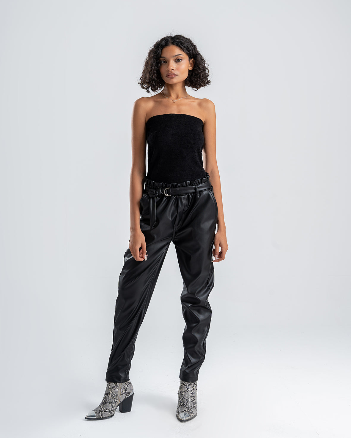 Women's Black Faux Leather Pants With Belt