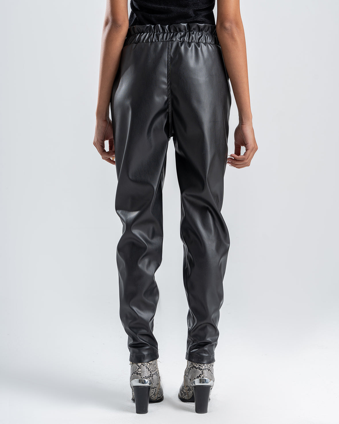 Women's Black Faux Leather Pants With Belt