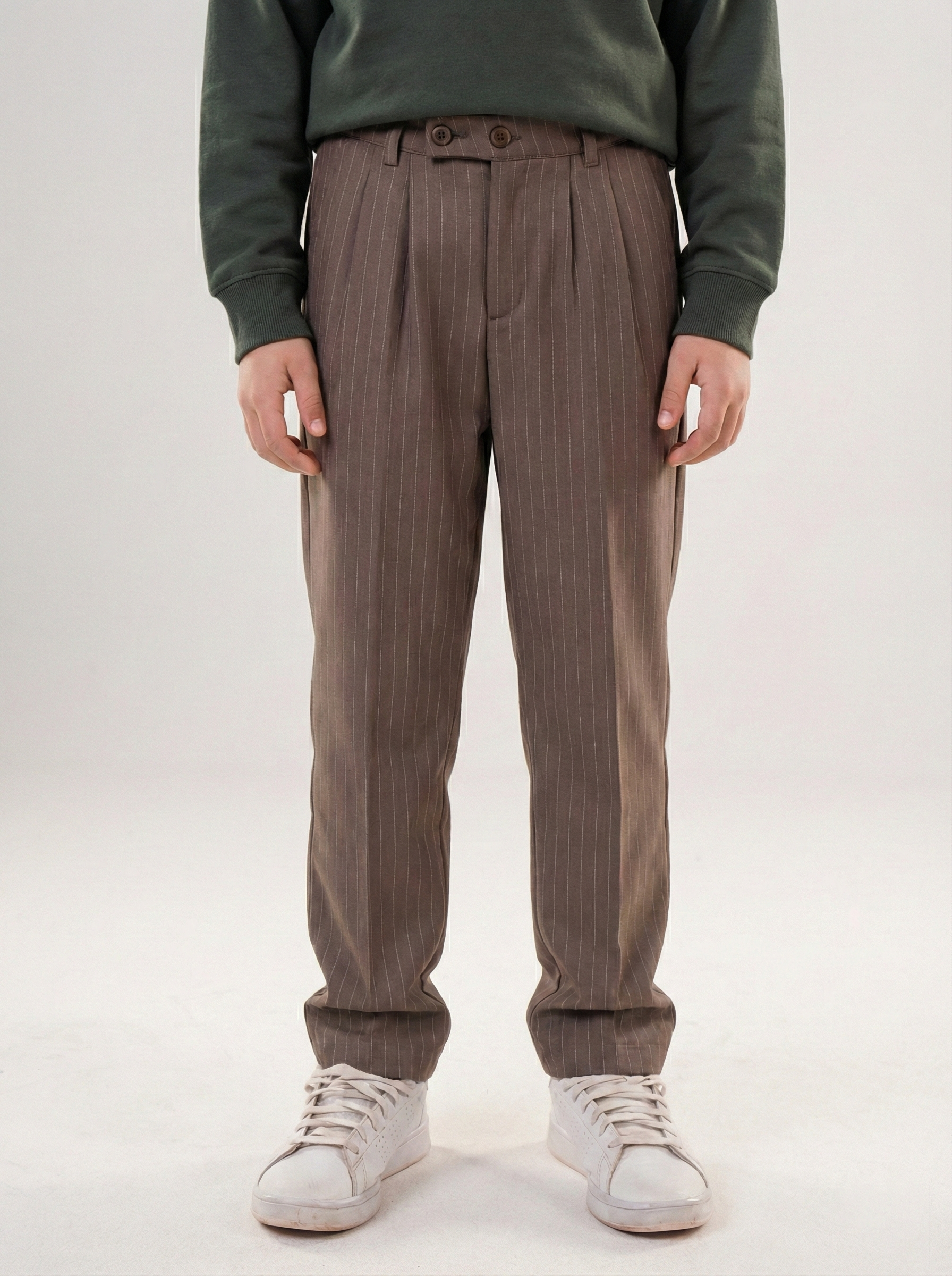 Boys’  Pinstripe Pleated Trousers – Smart-Casual Tailored Dress Pants