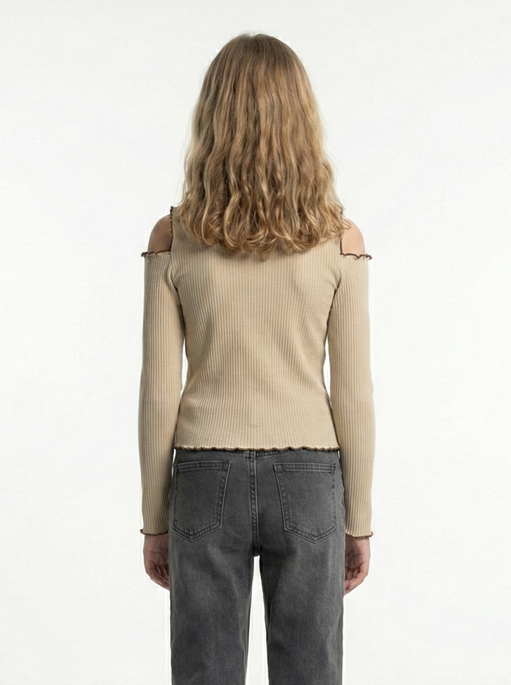 Girls' Soft Ribbed Cut-Out Top with Ruffle Trim