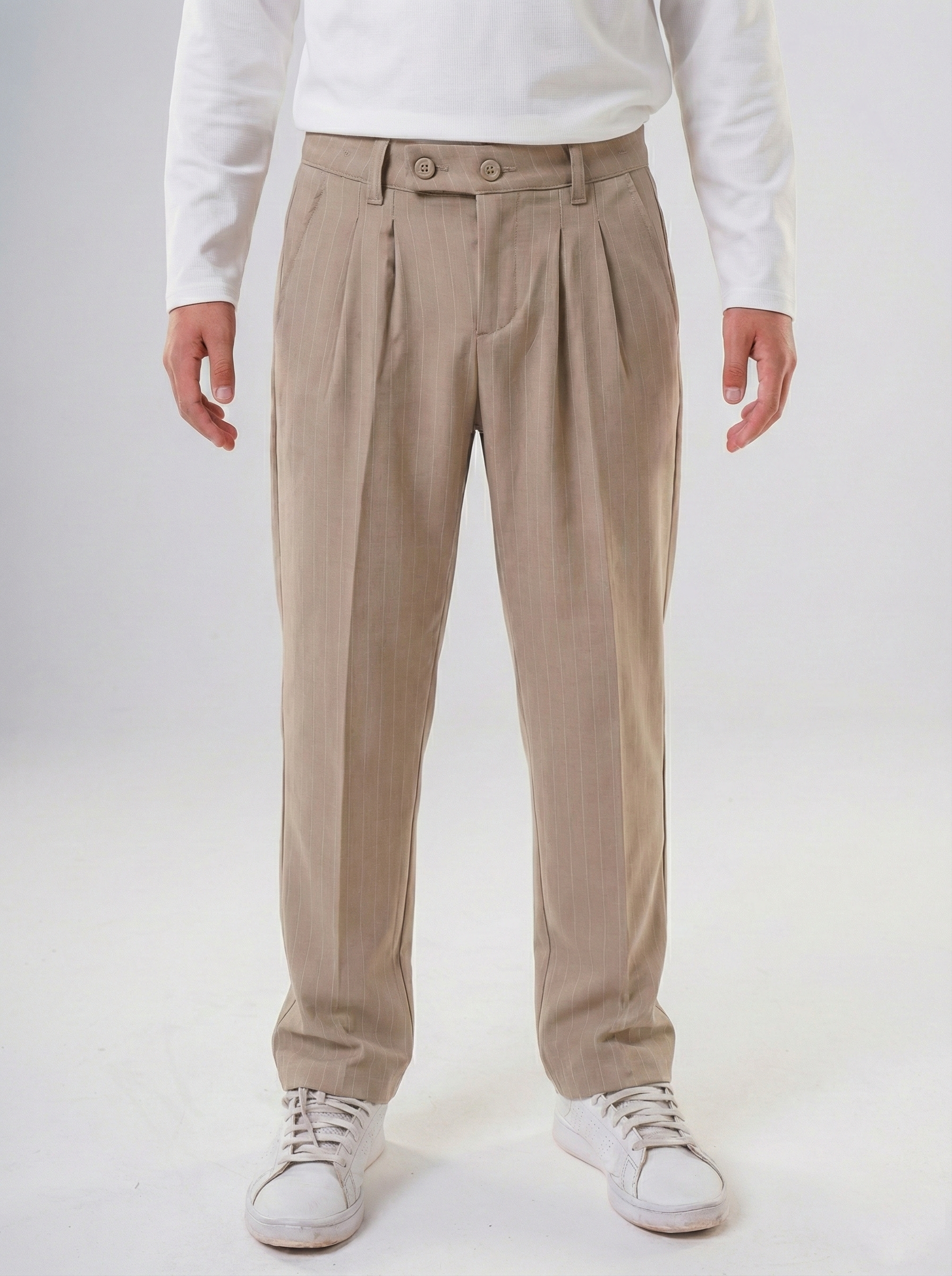 Boys’  Pinstripe Pleated Trousers – Smart-Casual Tailored Dress Pants