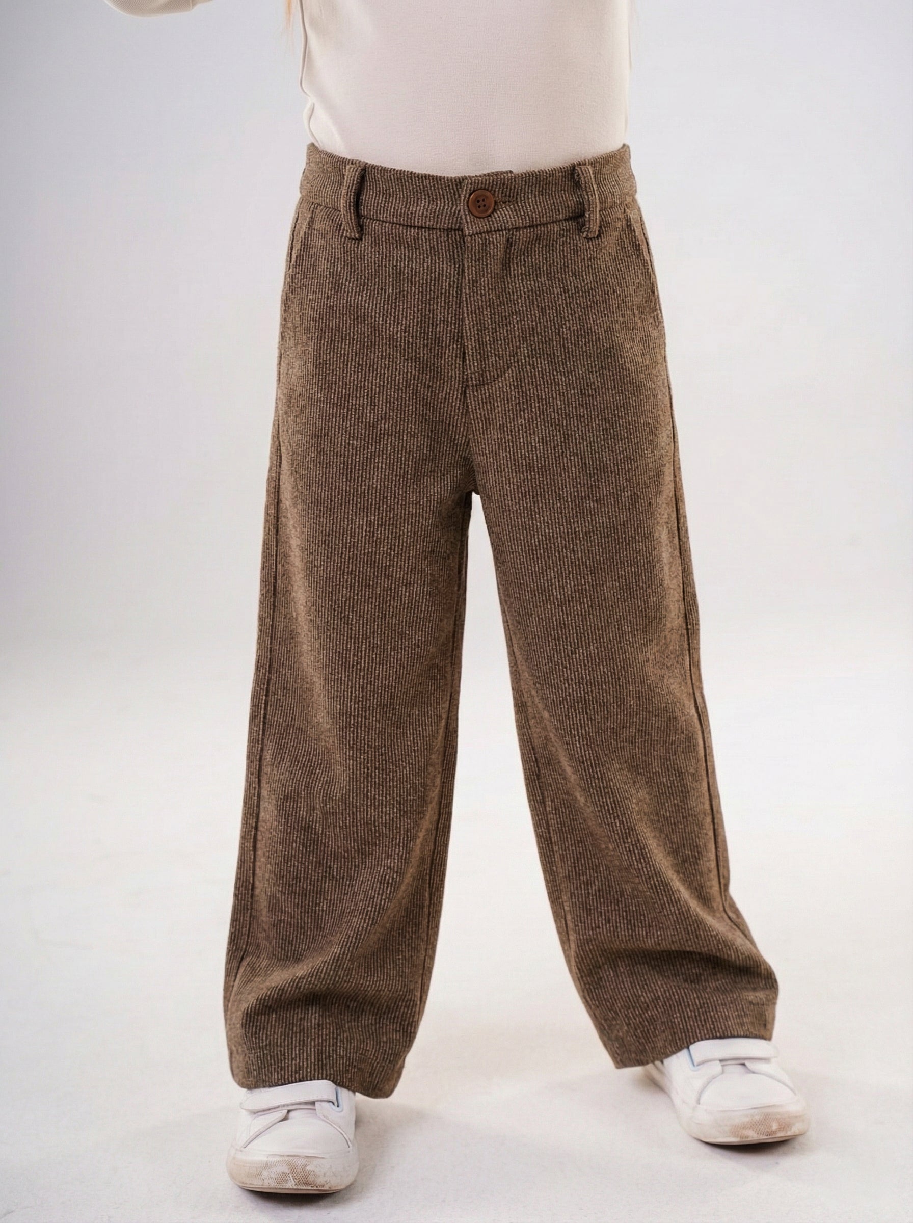 Girls Cozy Ribbed Wide-Leg Trousers