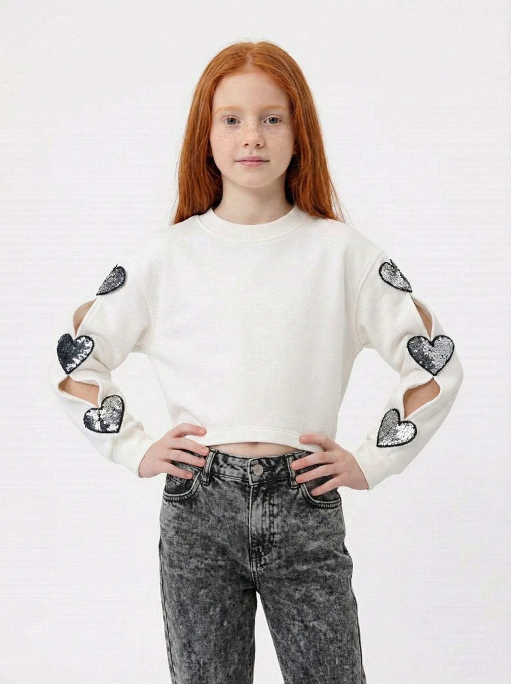 Girls' Sweetheart Sequin Cropped Sweatshirt