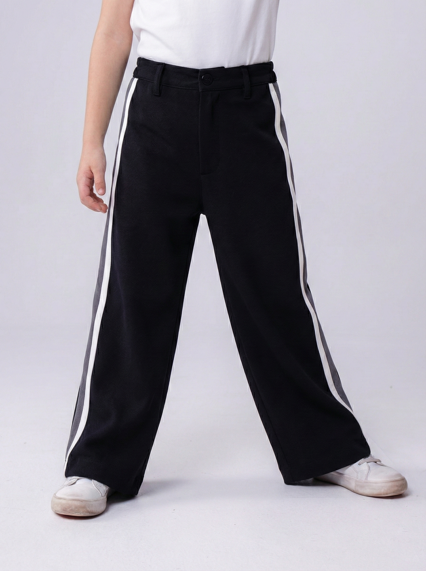 Girls’ Wide-Leg Trousers with Side Stripe – Trendy High-Waisted Relaxed Fit Pants