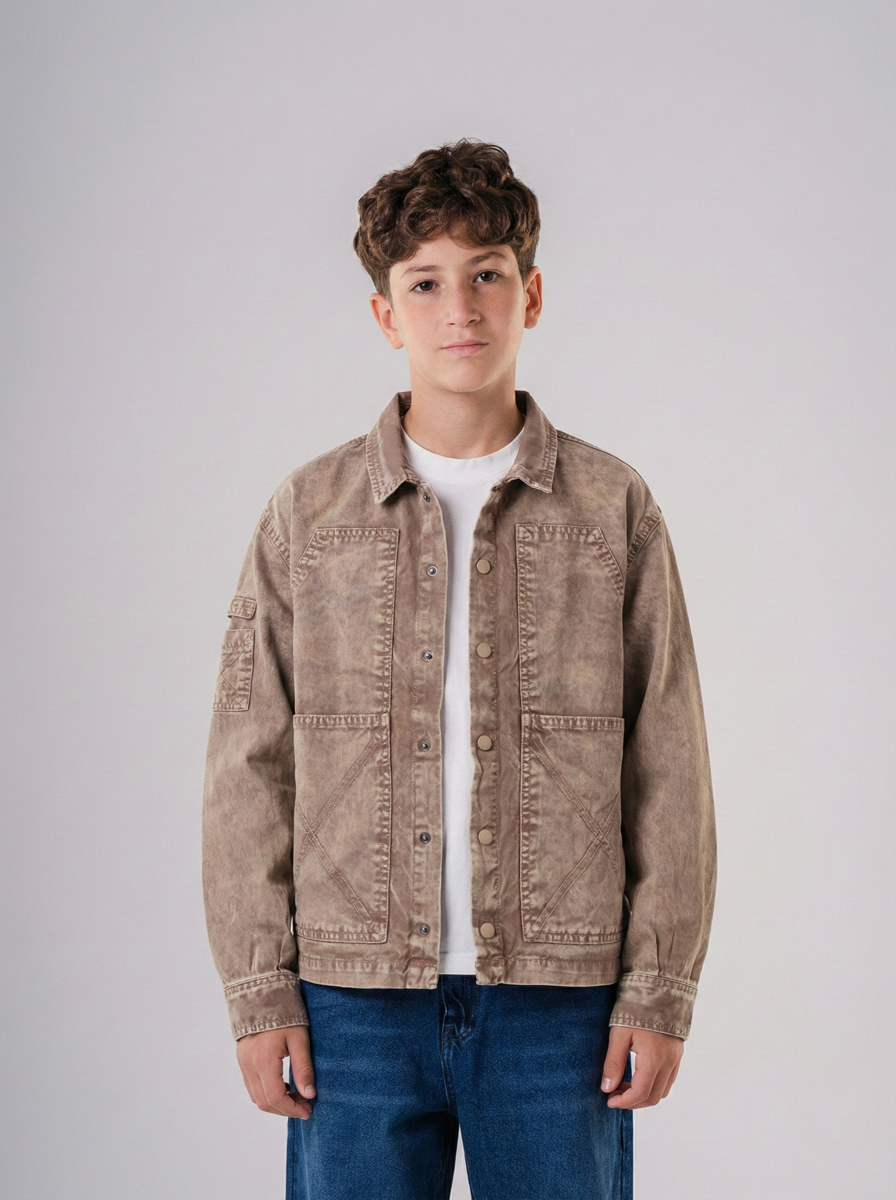 Boys’ Utility Denim Jacket – Button Down Layer with Pocket Details