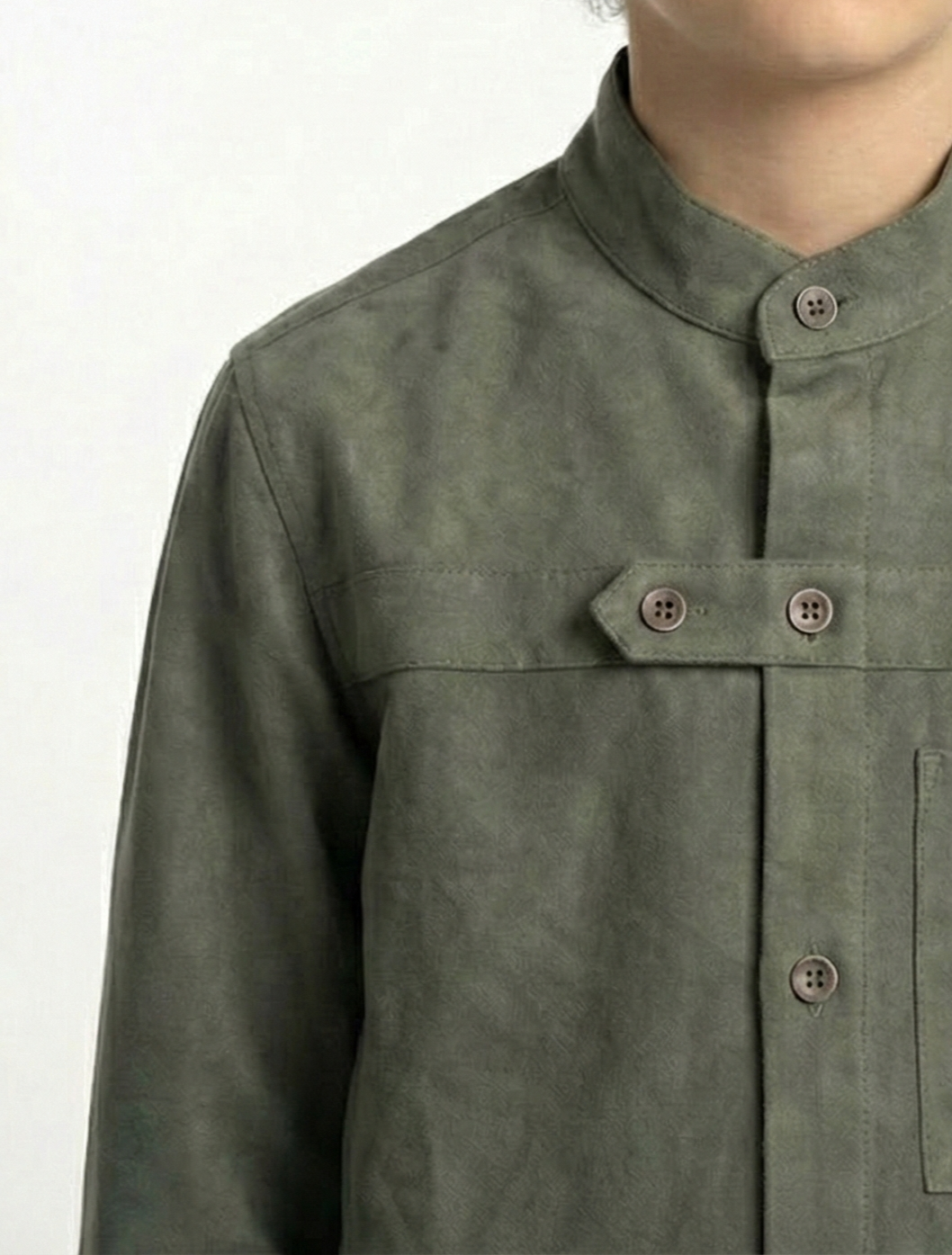 Boys’  Mandarin Collar Shirt – Long-Sleeve Button-Up with Geometric Embroidery