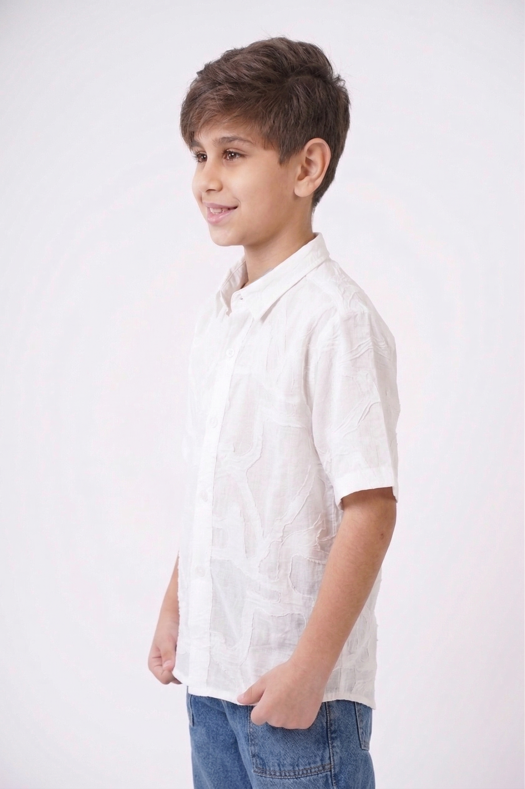 Boys’ Textured Abstract Print Short Sleeve Shirt