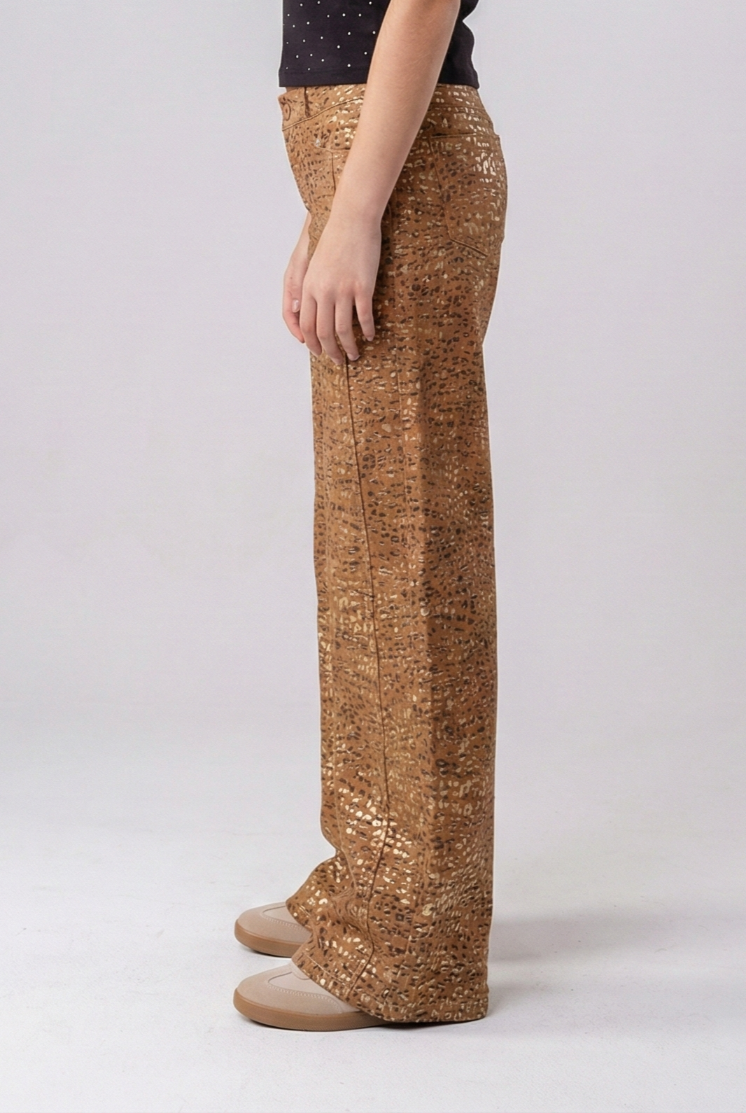 Girls’ Leopard Print High-Waist Trousers – Trendy Wide-Leg Pants