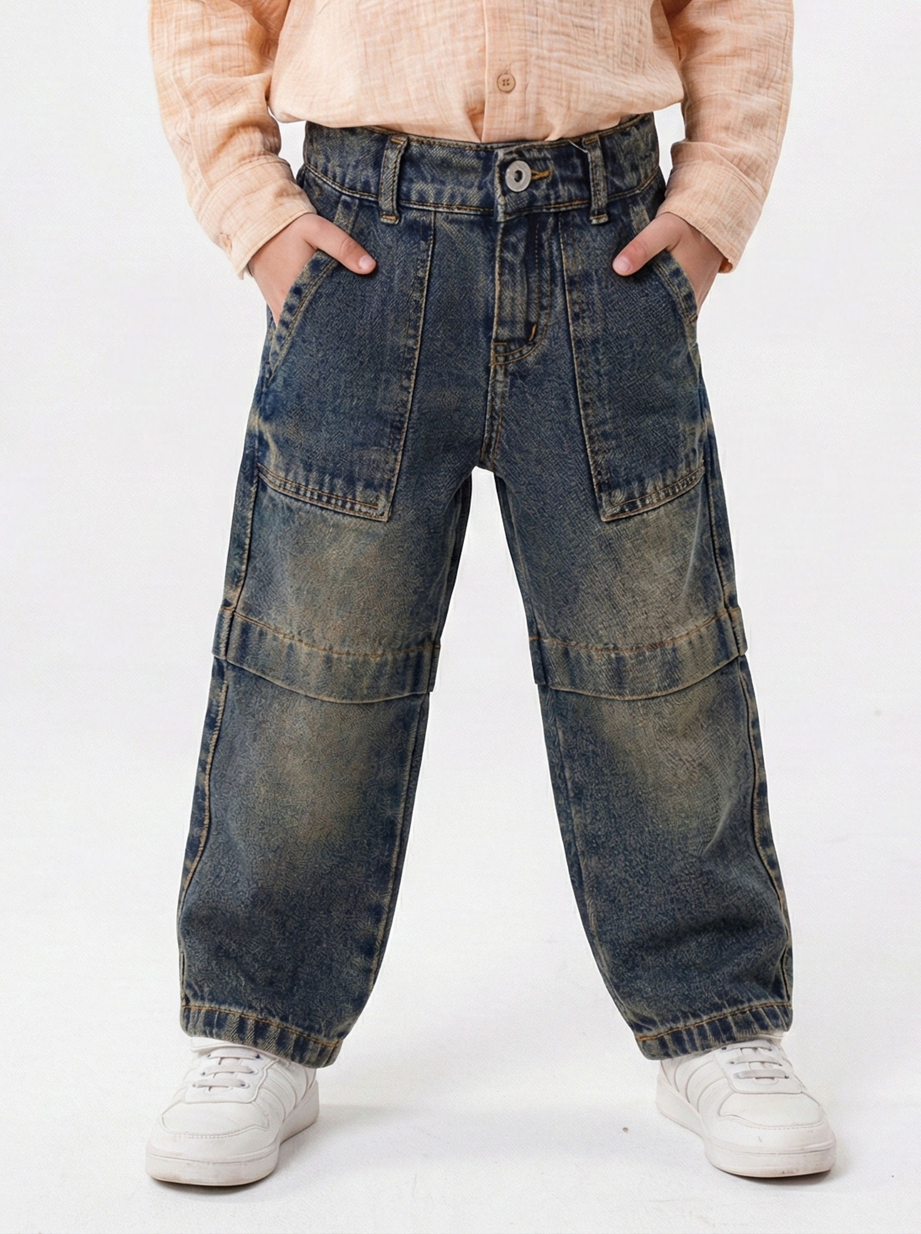 Boys’ Mid-Wash Carpenter Jeans – Relaxed Fit Denim with Reinforced Knee Panels