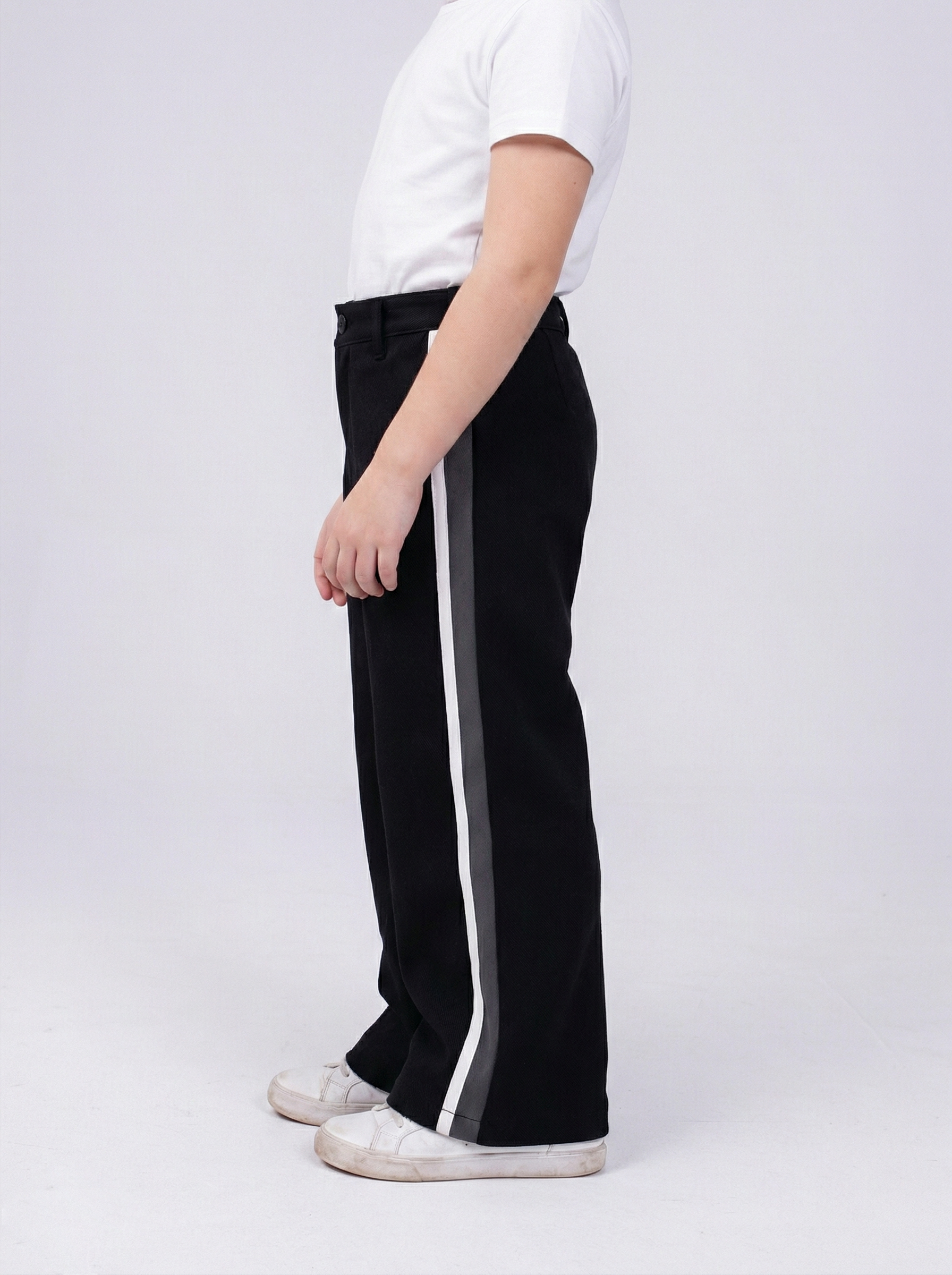 Girls’ Wide-Leg Trousers with Side Stripe – Trendy High-Waisted Relaxed Fit Pants