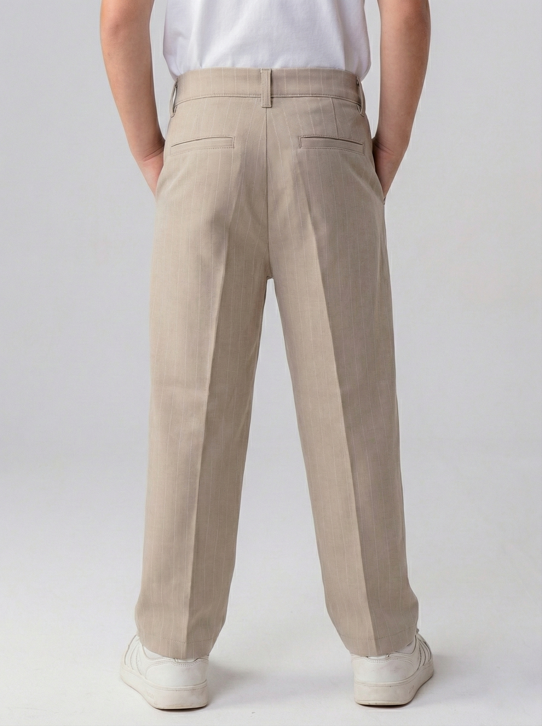 Boys’  Pinstripe Pleated Trousers – Smart-Casual Tailored Dress Pants