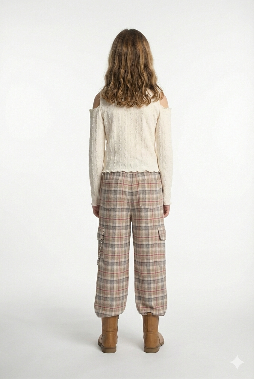 Girls’ Cold-Shoulder Top – Long-Sleeve Lettuce-Trim Ribbed Blouse