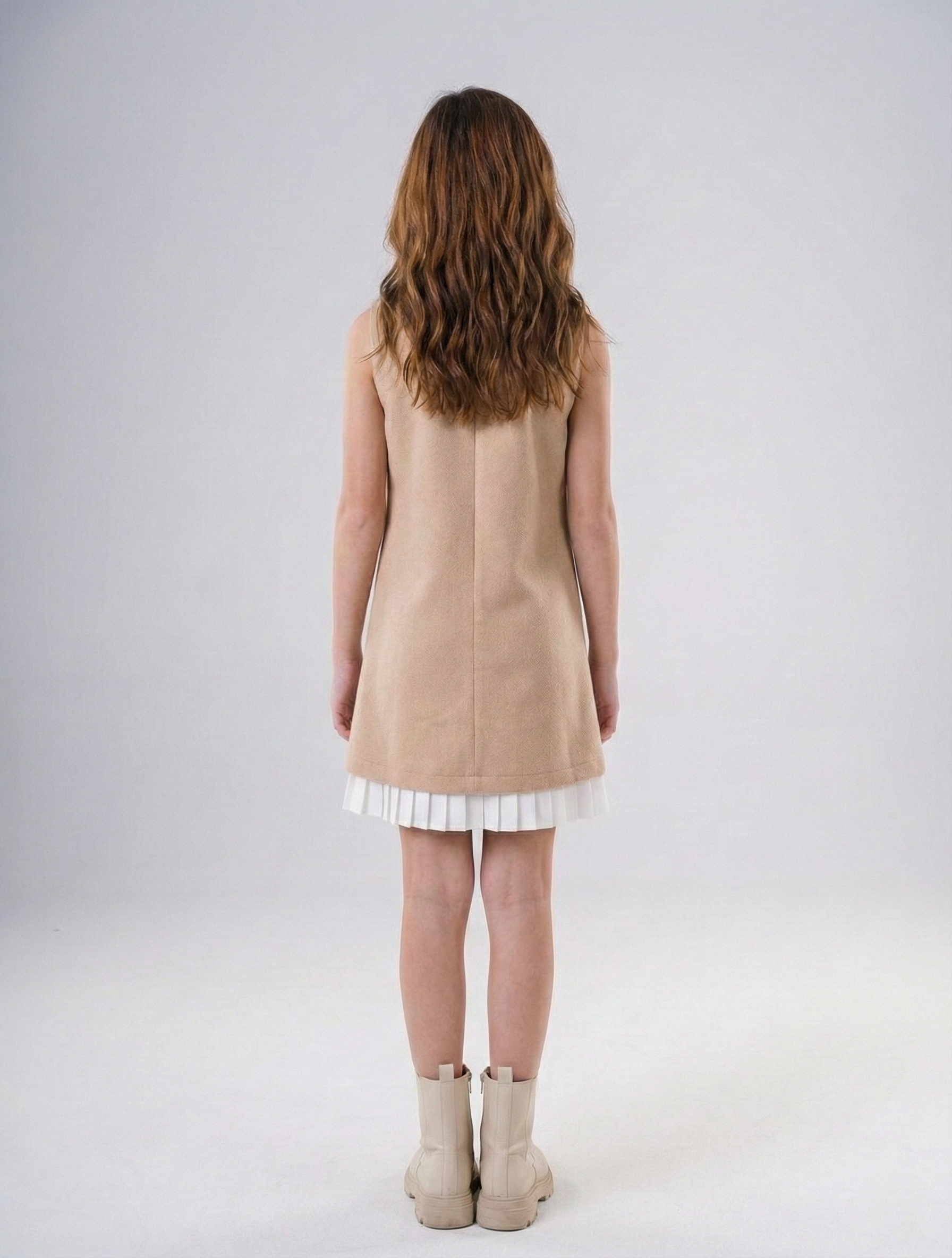 Girls’ A-Line Shift Dress with Floral Appliqué & Pleated Trim