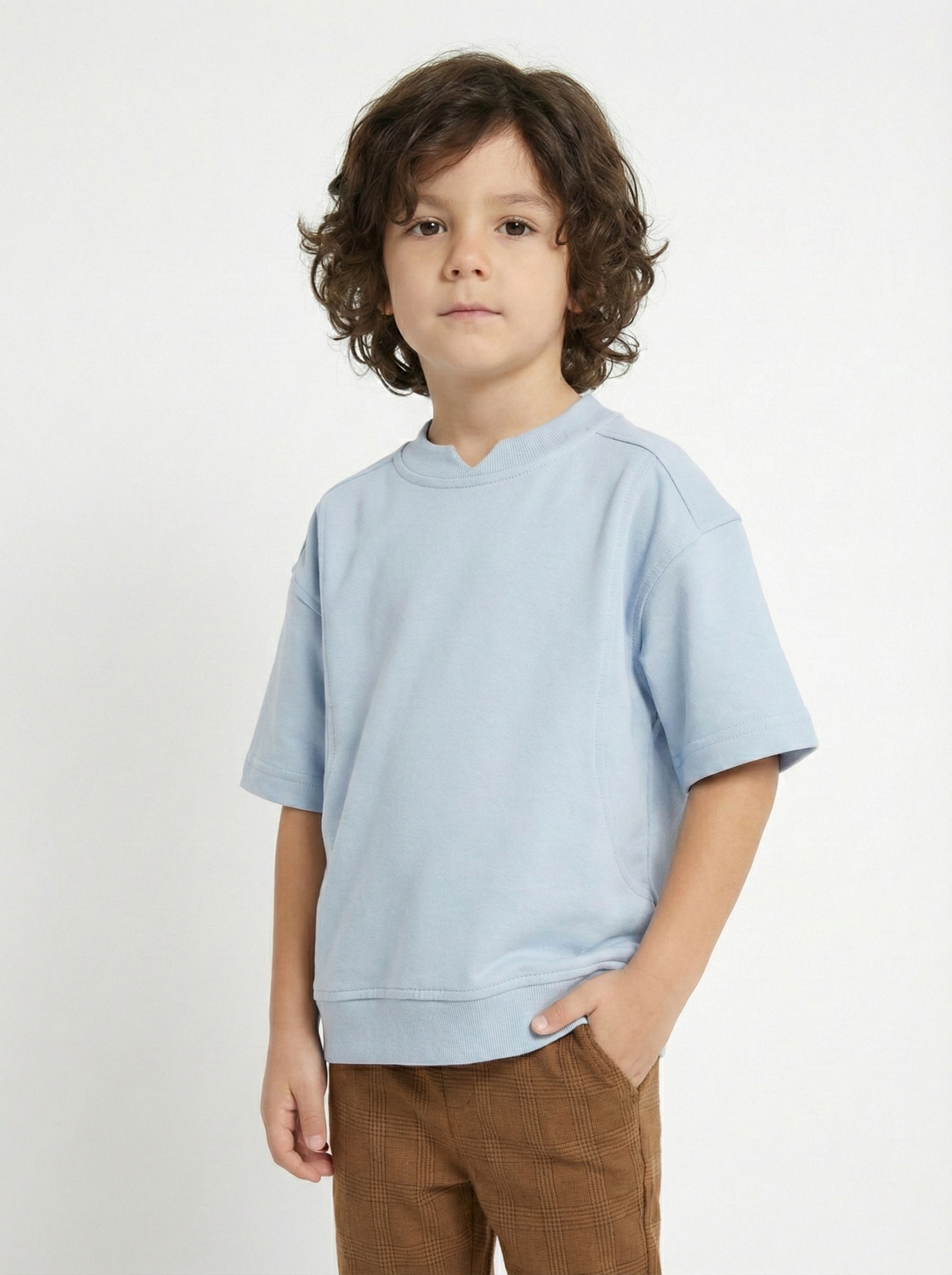 Boys’ Oversized Paneled Tee – Relaxed Fit Cotton T-Shirt with Sculpted Seam Detail