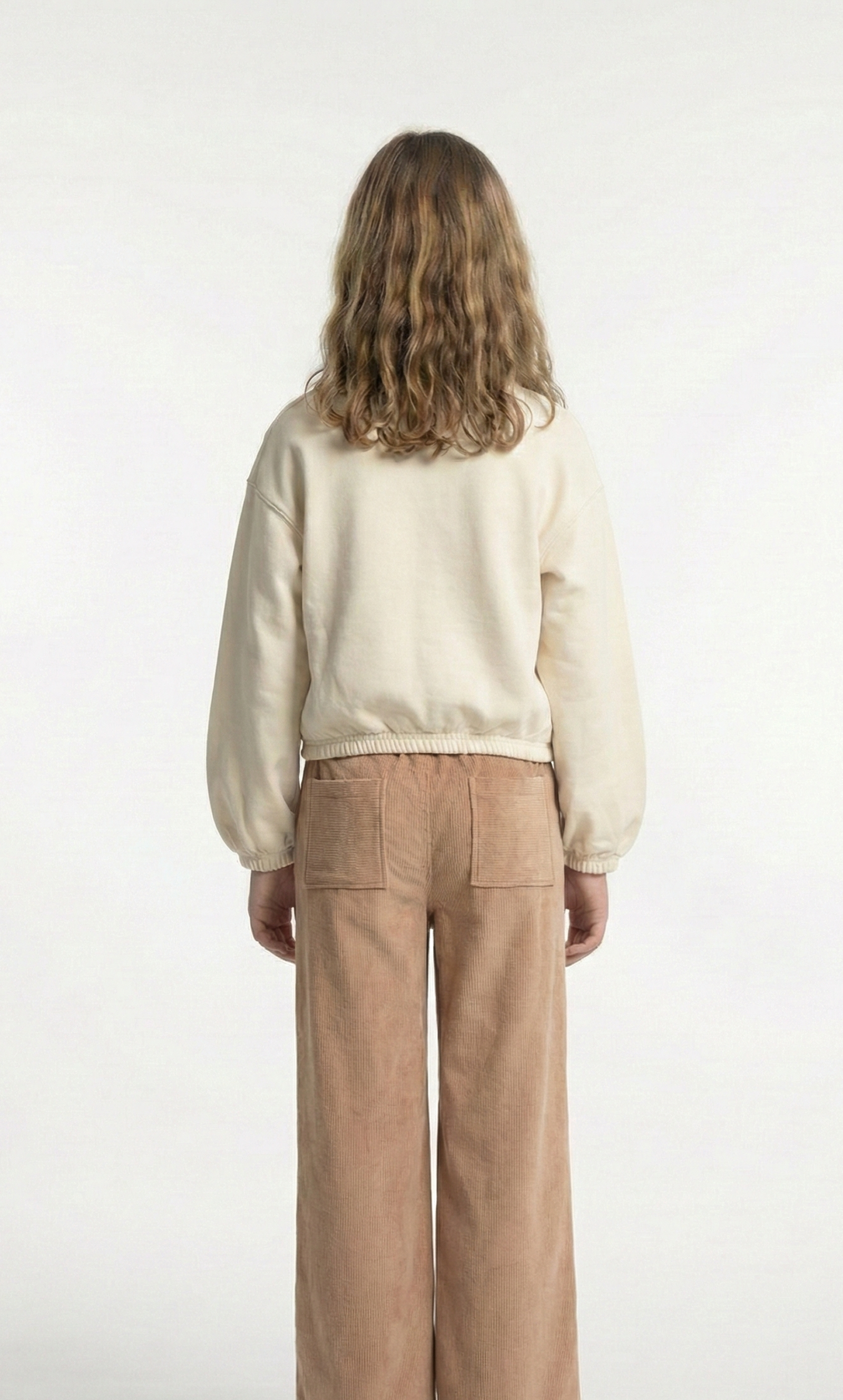 Girls’ Peach Cold-Shoulder Sweatshirt with Studded Detail