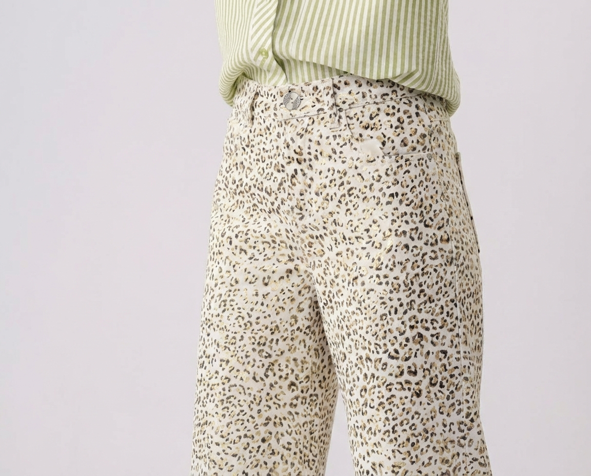 Girls’ Leopard Print High-Waist Trousers – Trendy Wide-Leg Pants