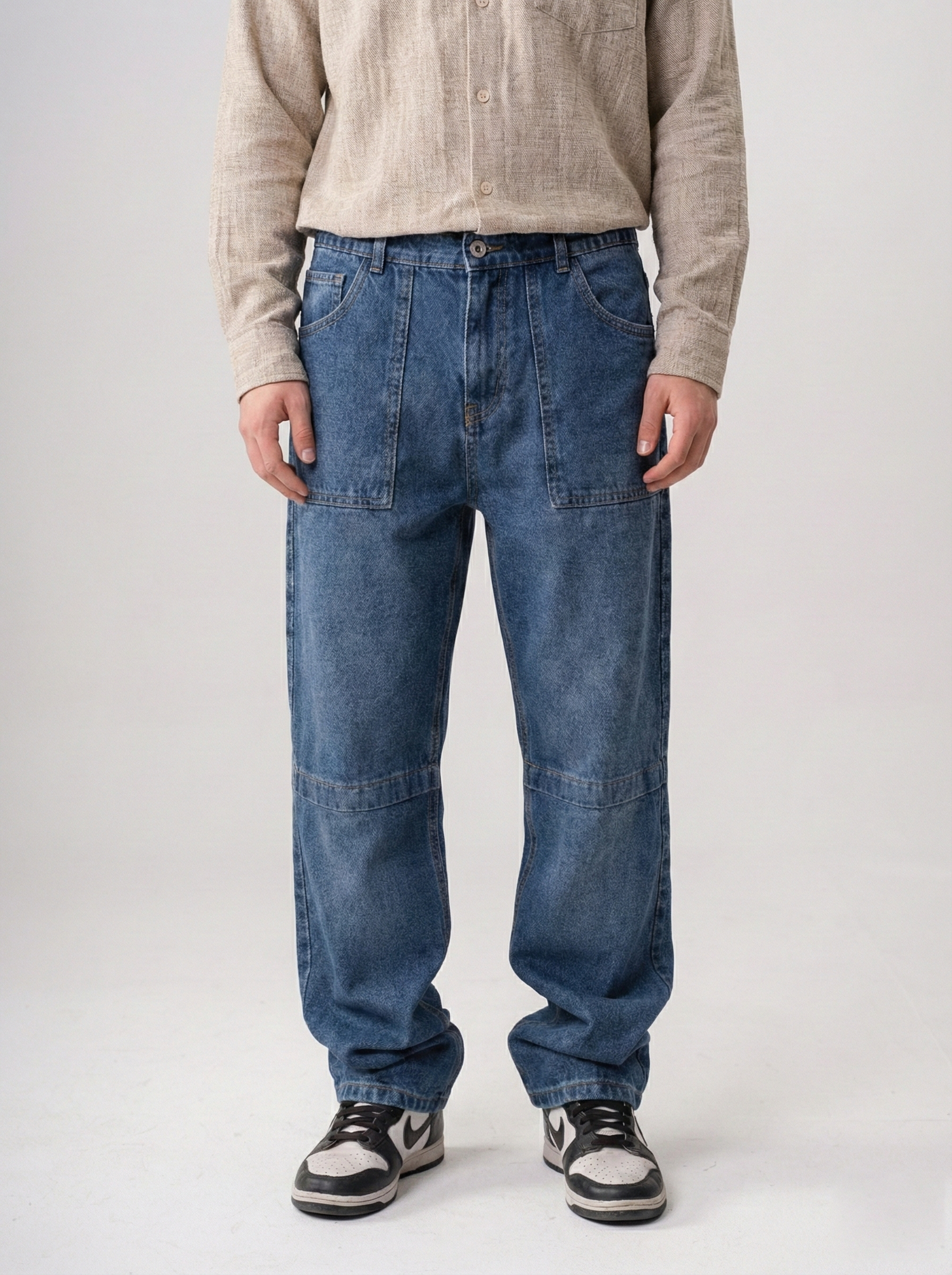 Boys’ Mid-Wash Carpenter Jeans – Relaxed Fit Denim with Reinforced Knee Panels