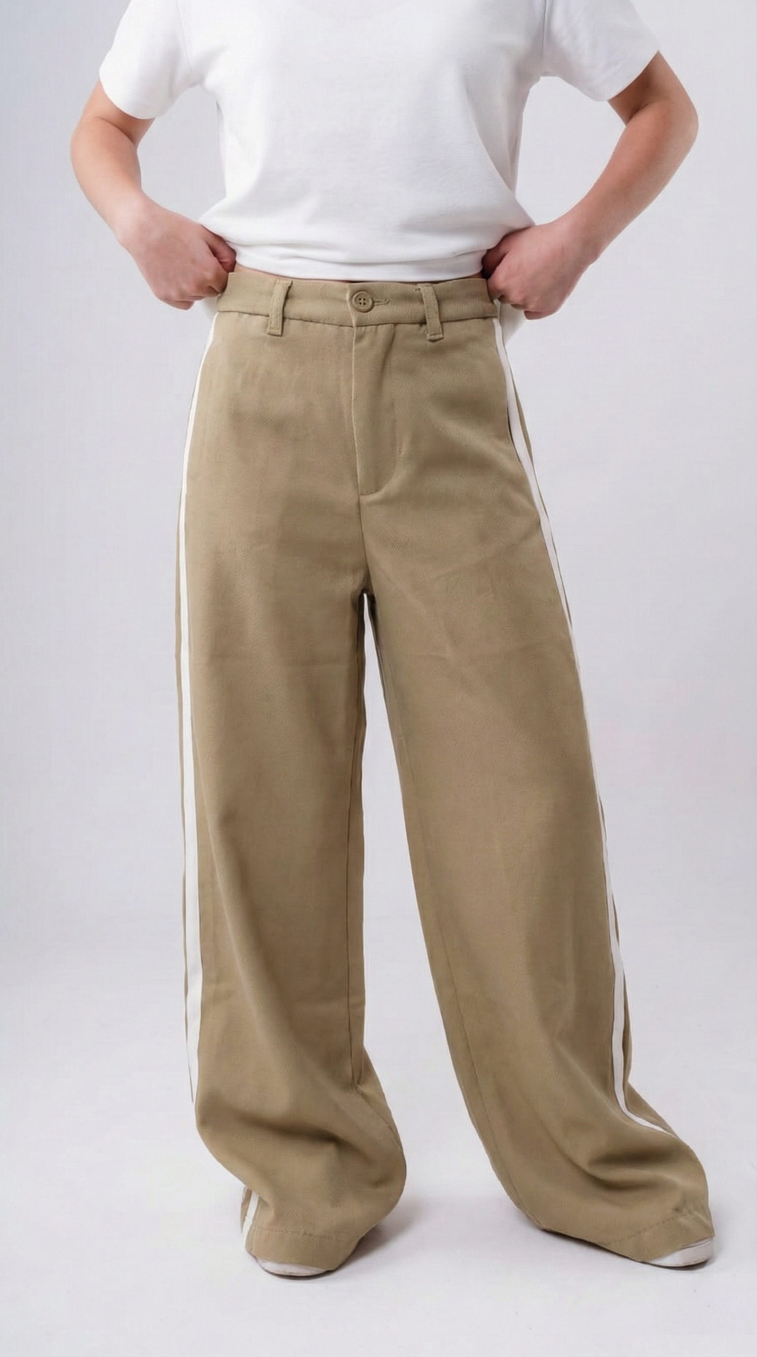 Girls’ Wide-Leg Trousers with Side Stripe – Trendy High-Waisted Relaxed Fit Pants