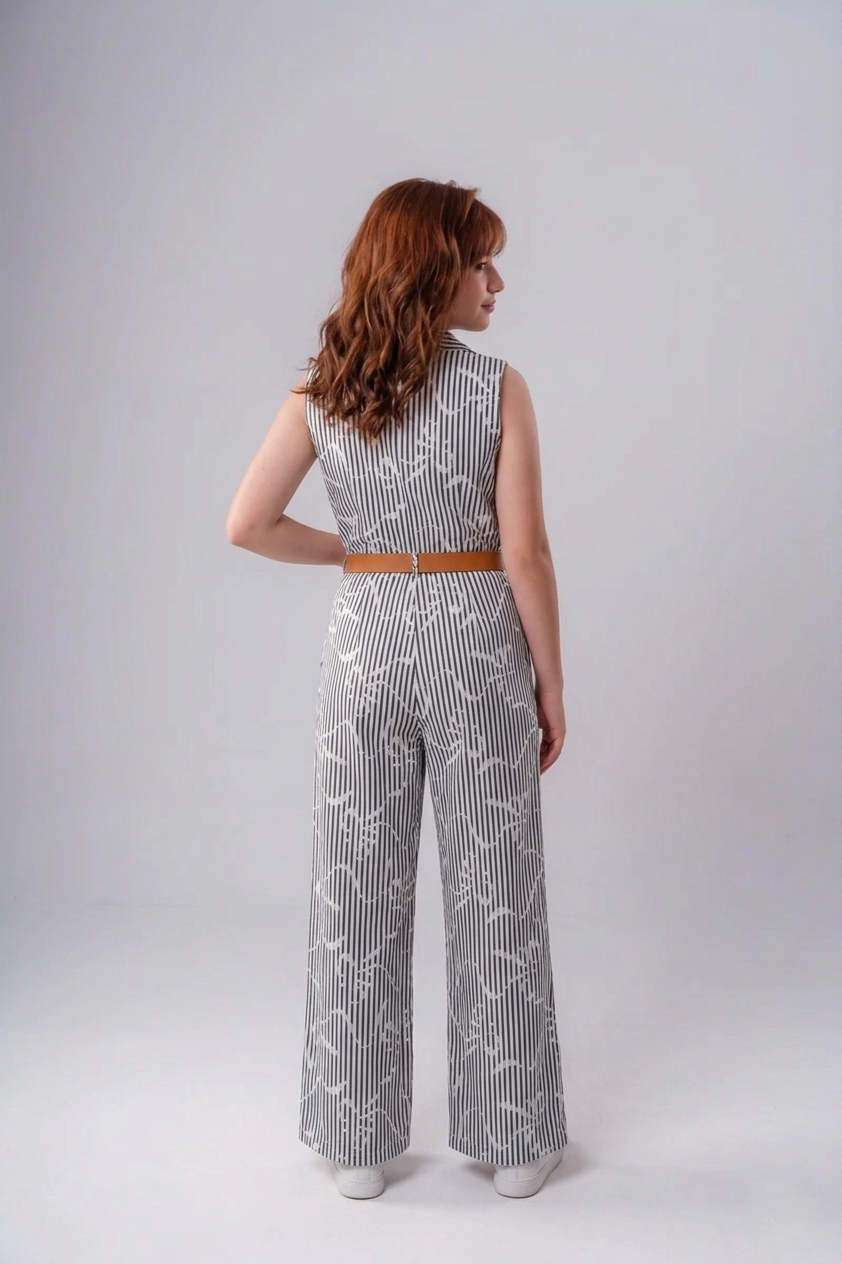 Girls Pinstripe Double-Breasted Wide-Leg Jumpsuit