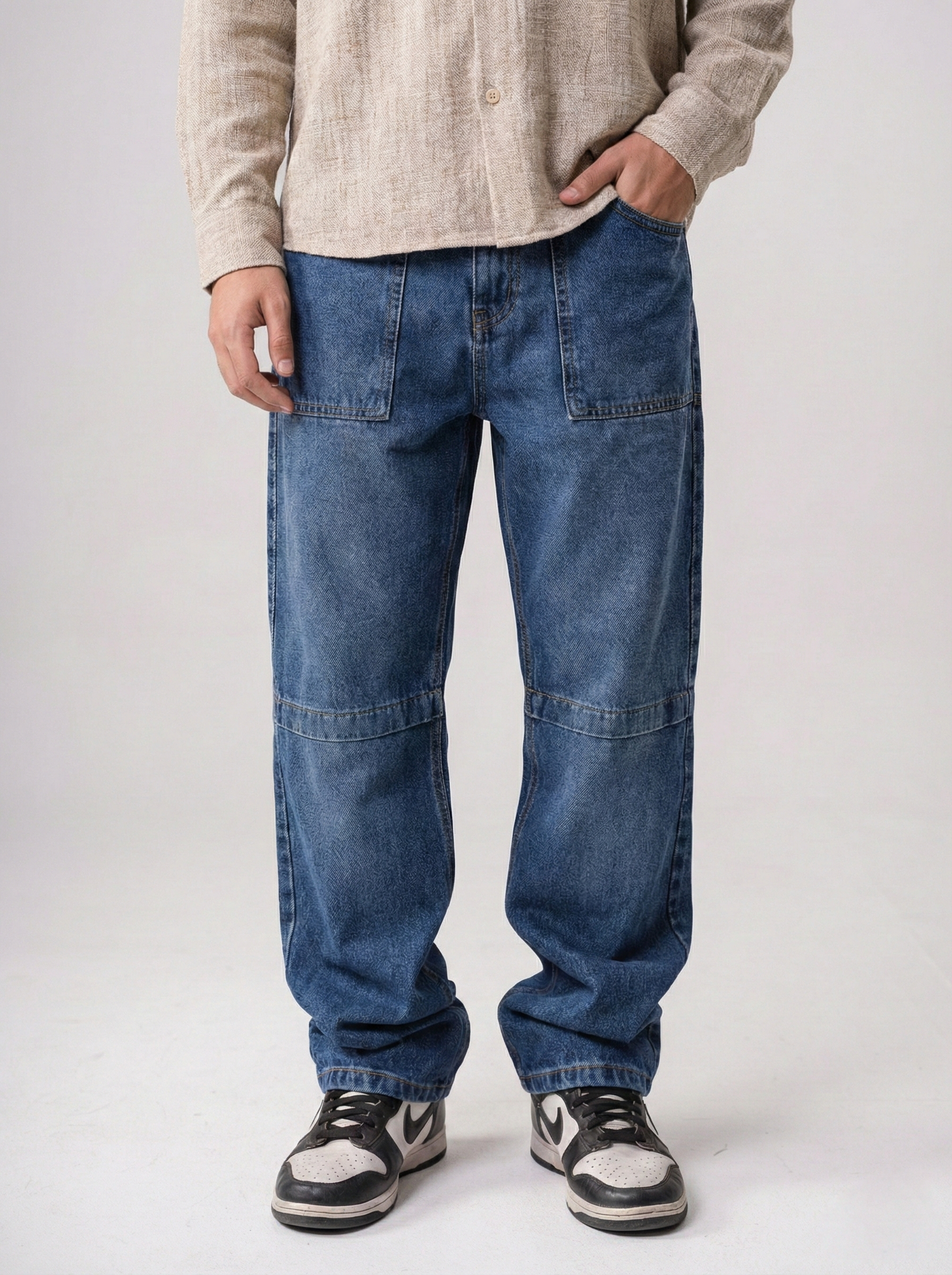 Boys’ Mid-Wash Carpenter Jeans – Relaxed Fit Denim with Reinforced Knee Panels