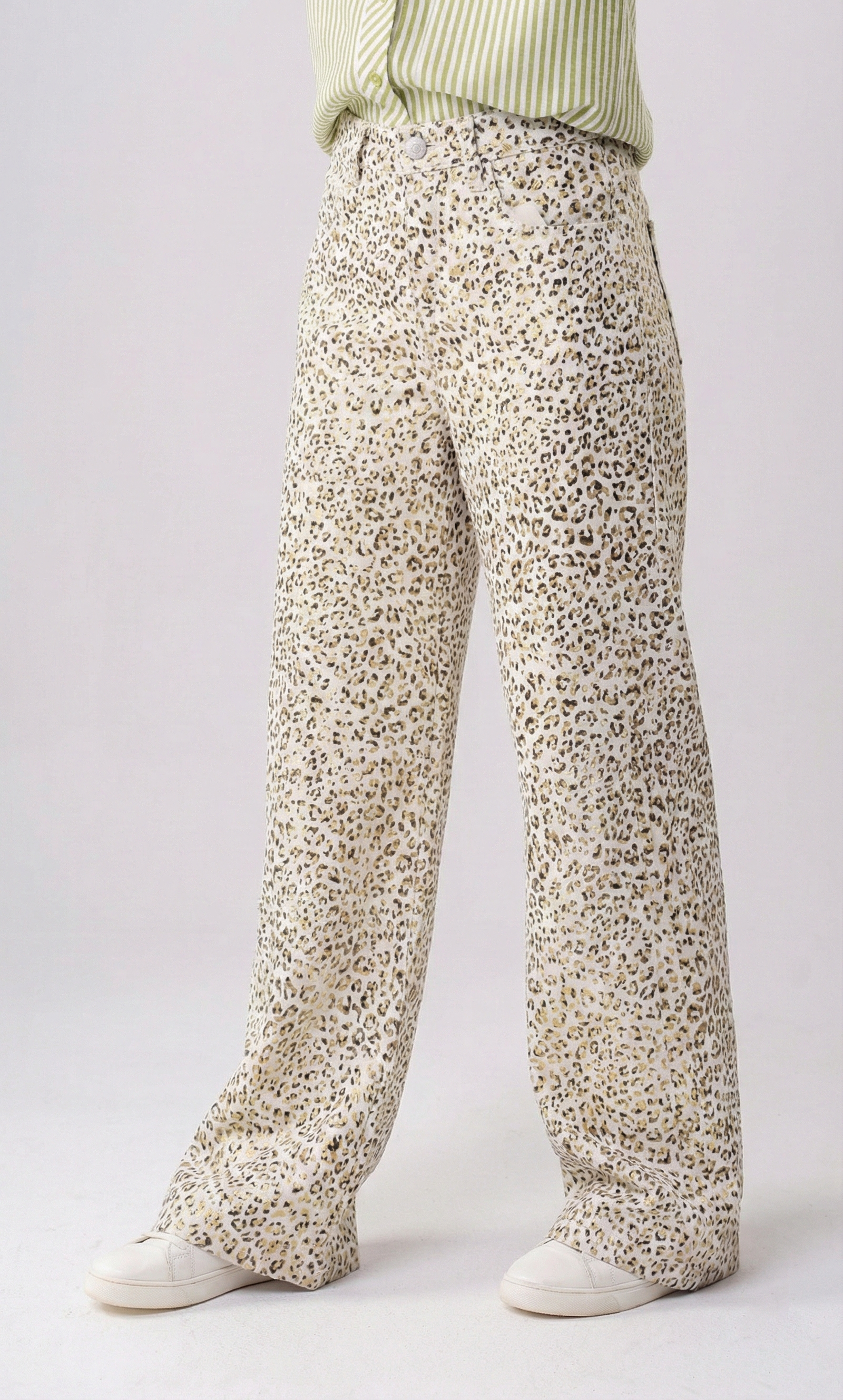 Girls’ Leopard Print High-Waist Trousers – Trendy Wide-Leg Pants