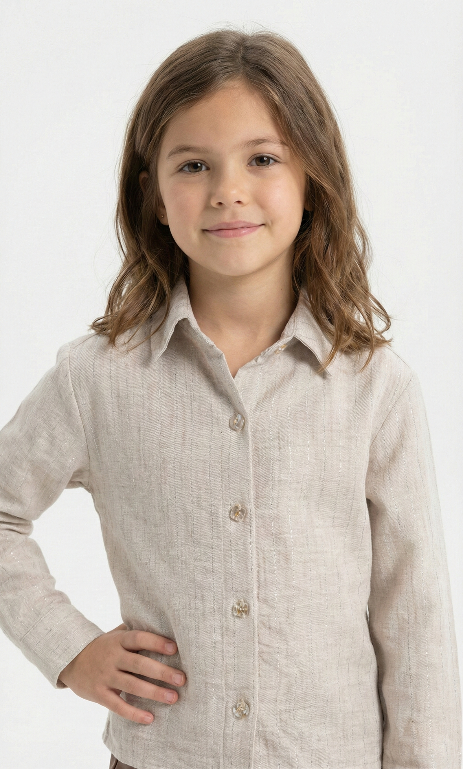 Girls’ Shimmer Button Down Shirt  Long-Sleeve Lurex Striped Blouse