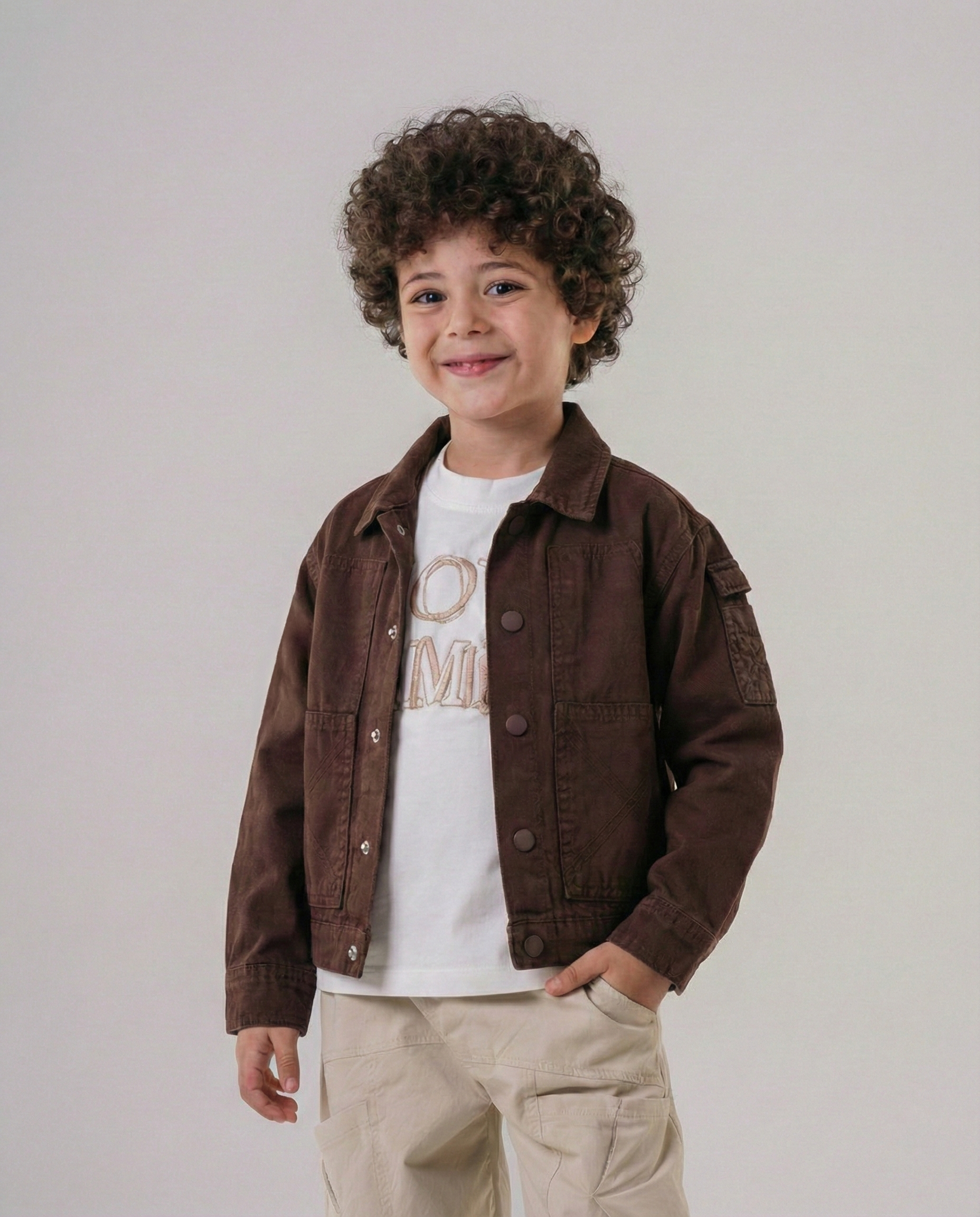 Boys’ Utility Denim Jacket – Button Down Layer with Pocket Details