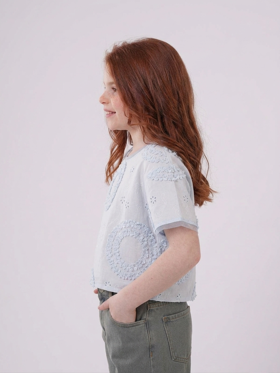 Girls’ Textured Eyelet & Tufted Crop Top