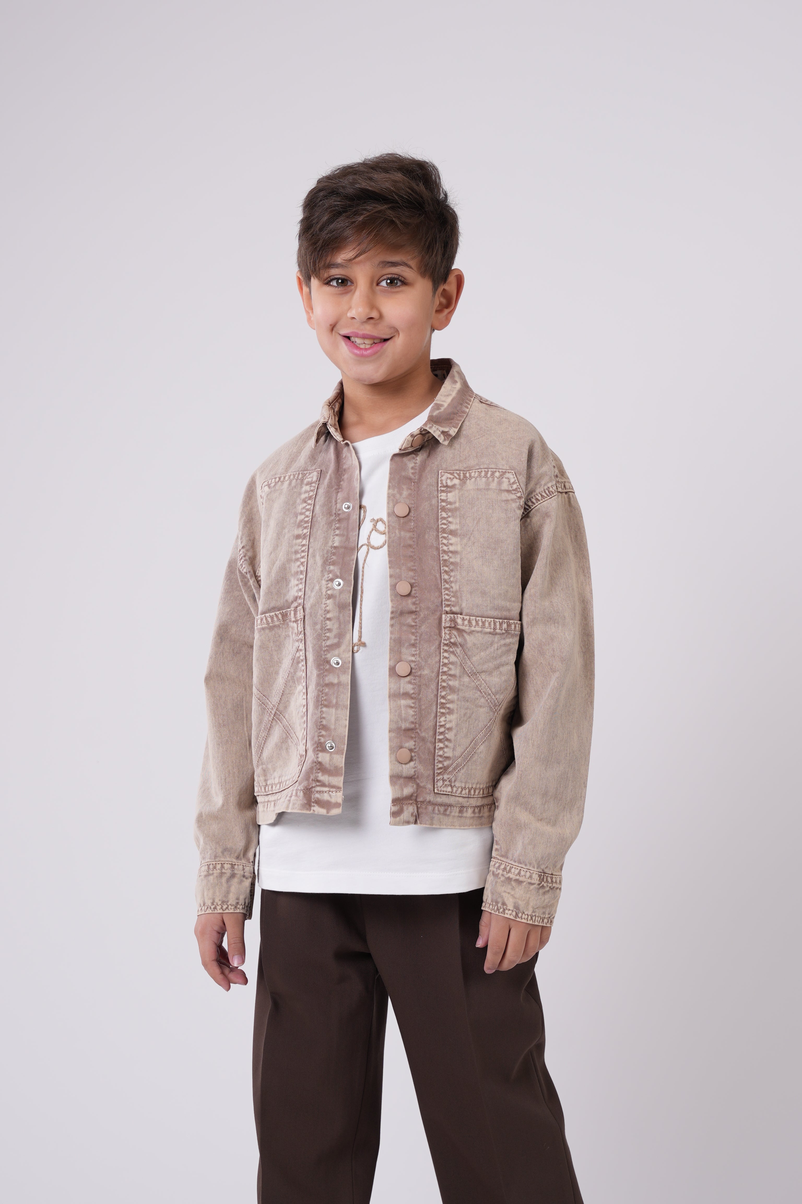Boys’ Textured Denim  Button-Up Jacket for Kids