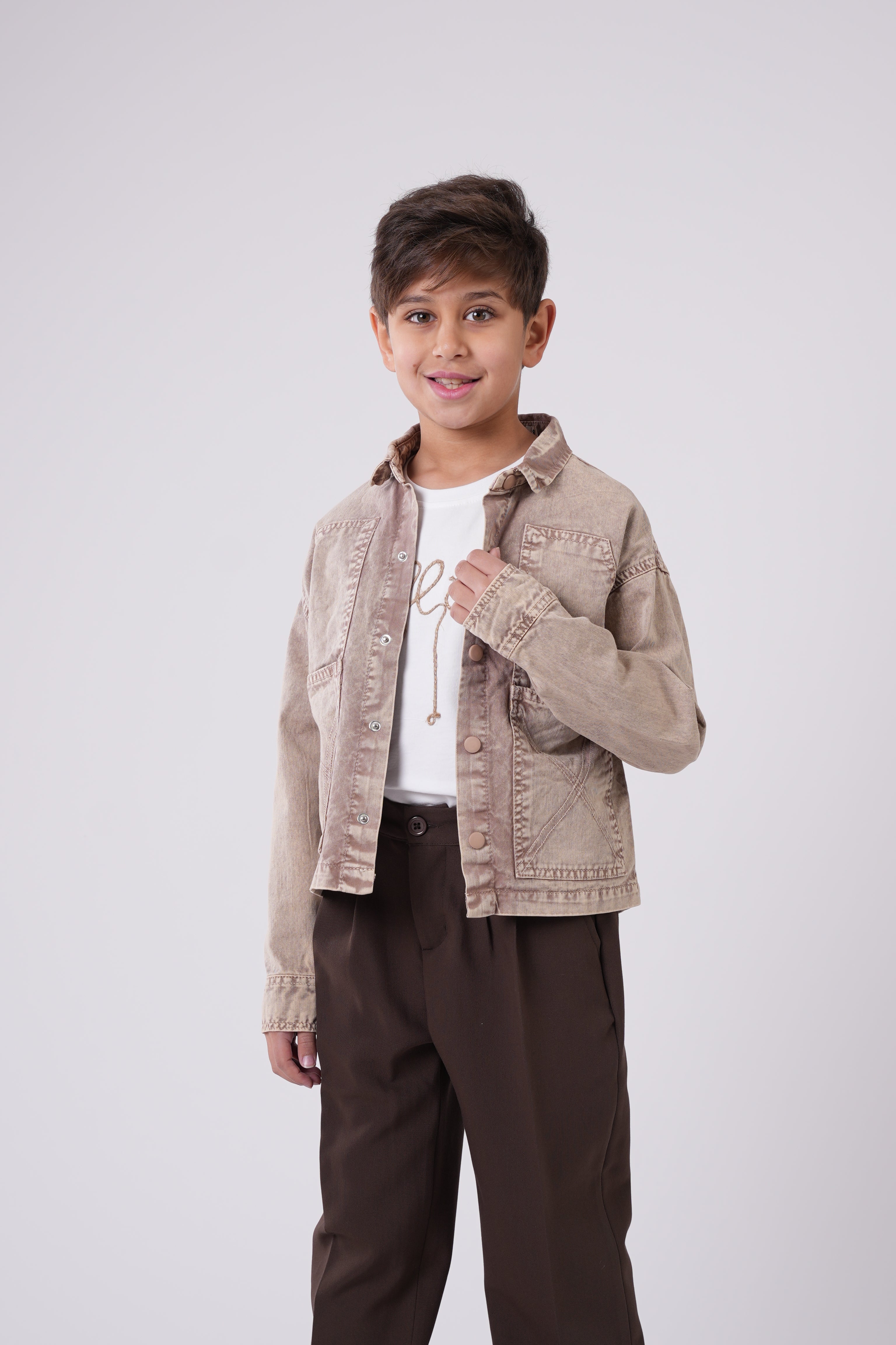 Boys’ Utility Denim Jacket – Button Down Layer with Pocket Details