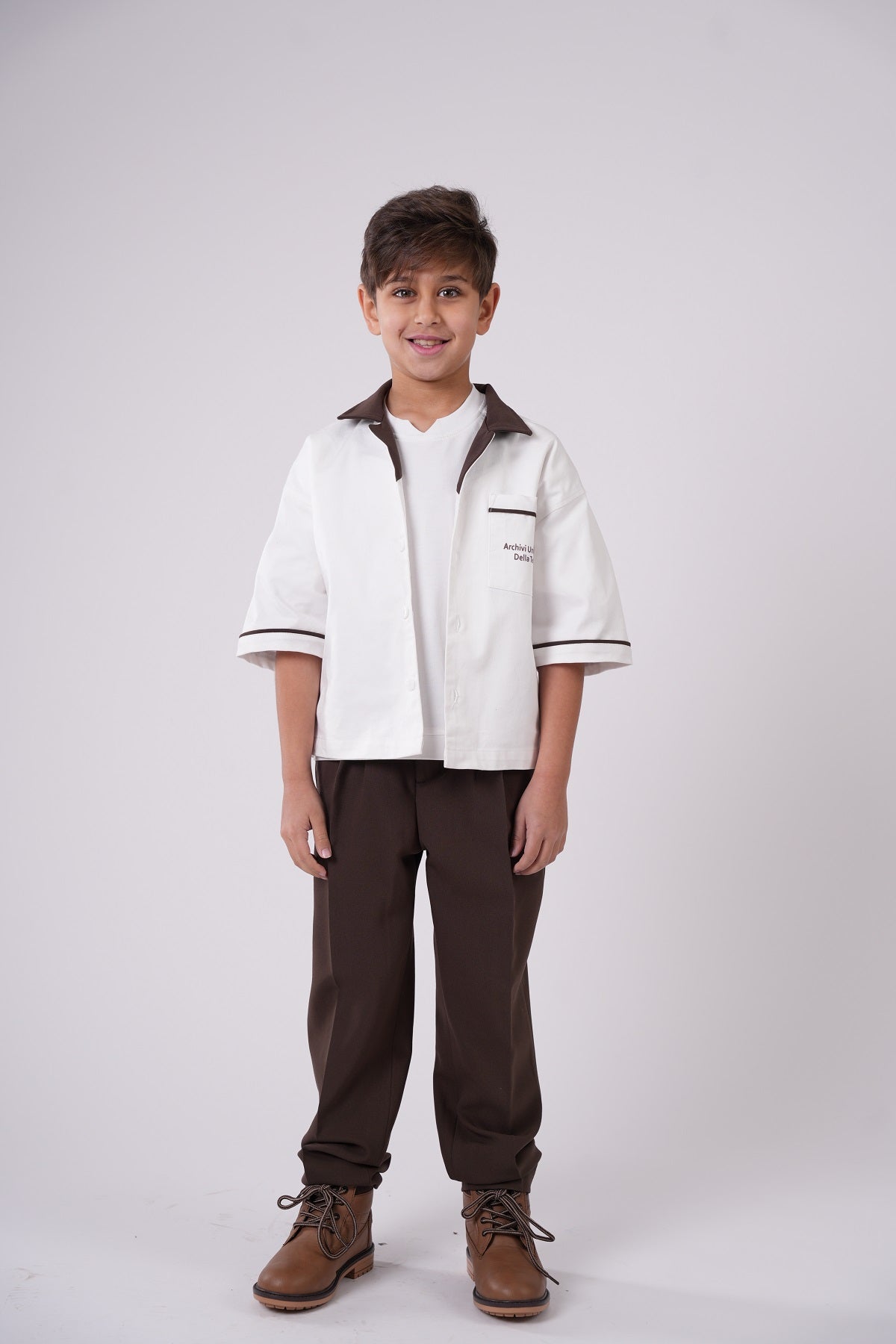 Boys’ Two-Tone Button-Down Resort Shirt – Cream