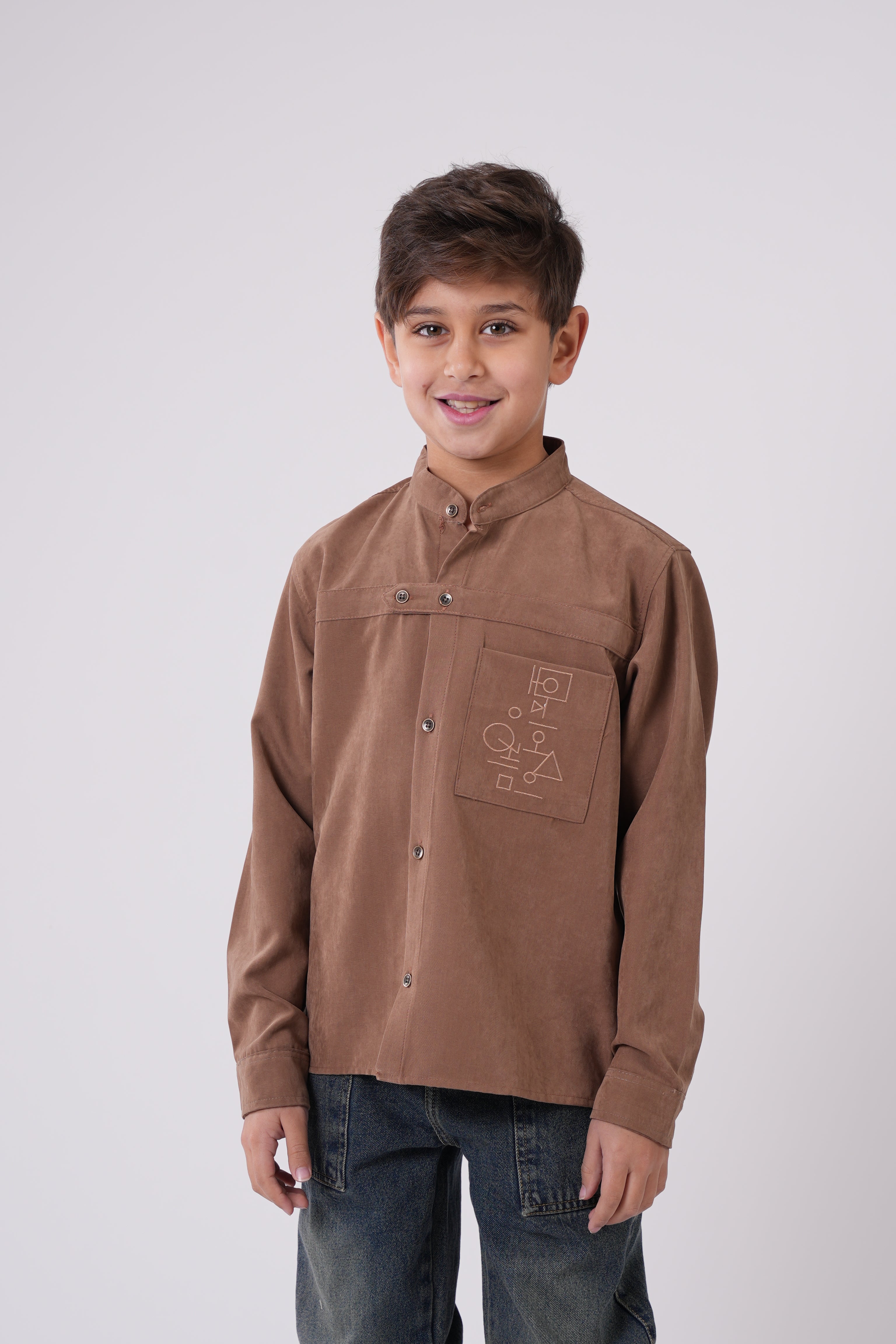 Boys’  Mandarin Collar Long-Sleeve Shirt
