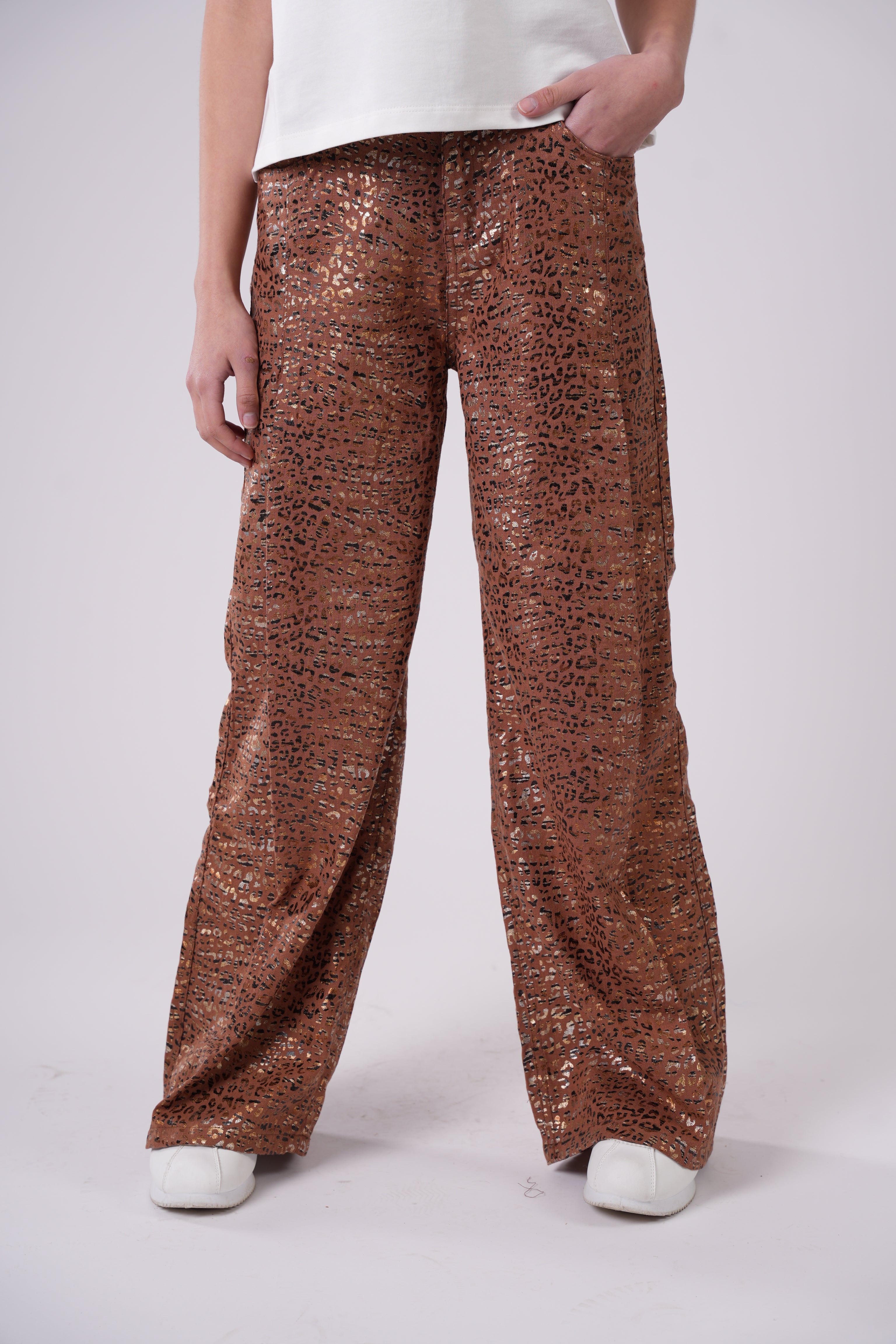 Girls’ Leopard Print High-Waist Trousers
