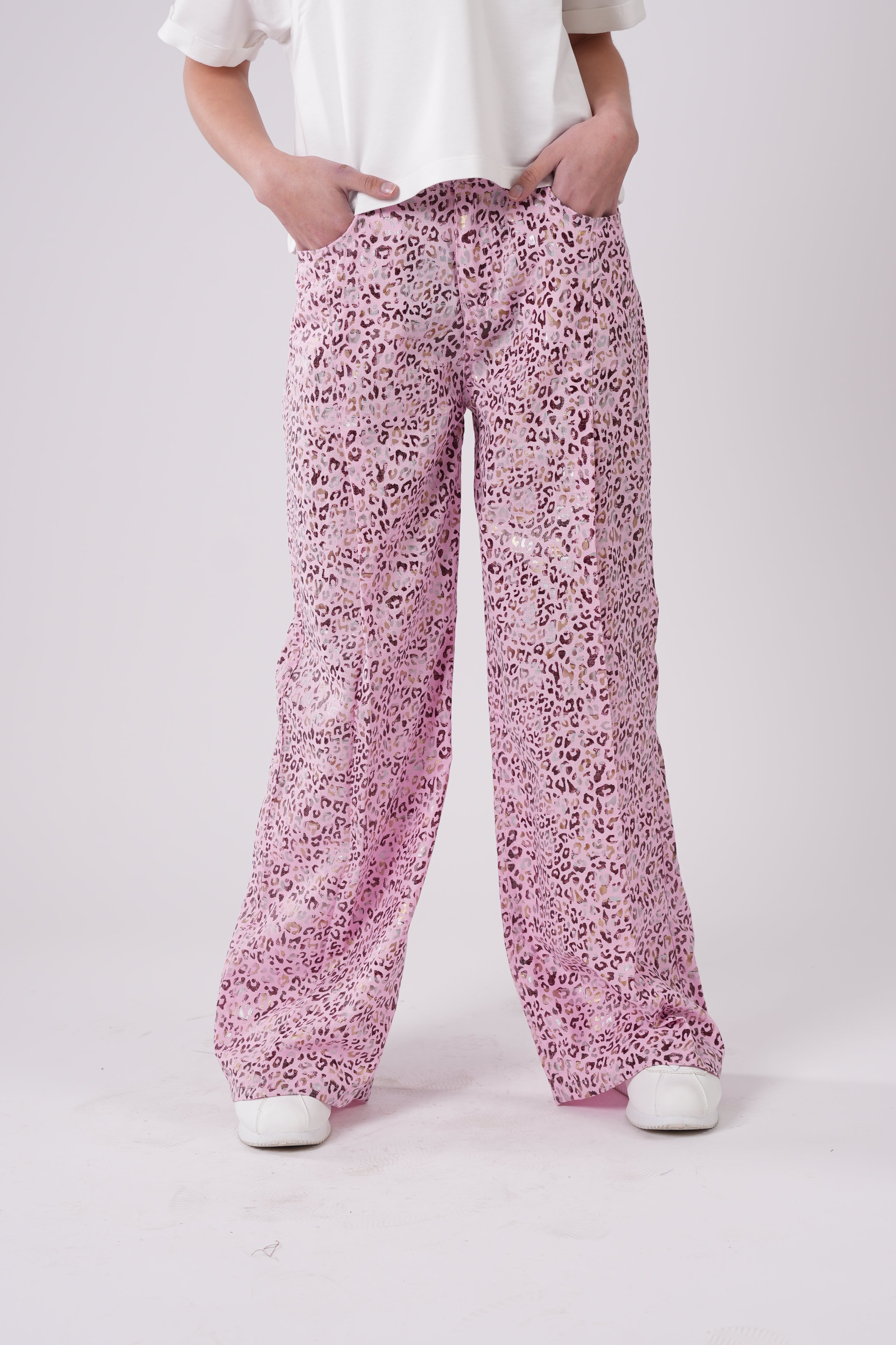 Girls’ Leopard Print High-Waist Trousers