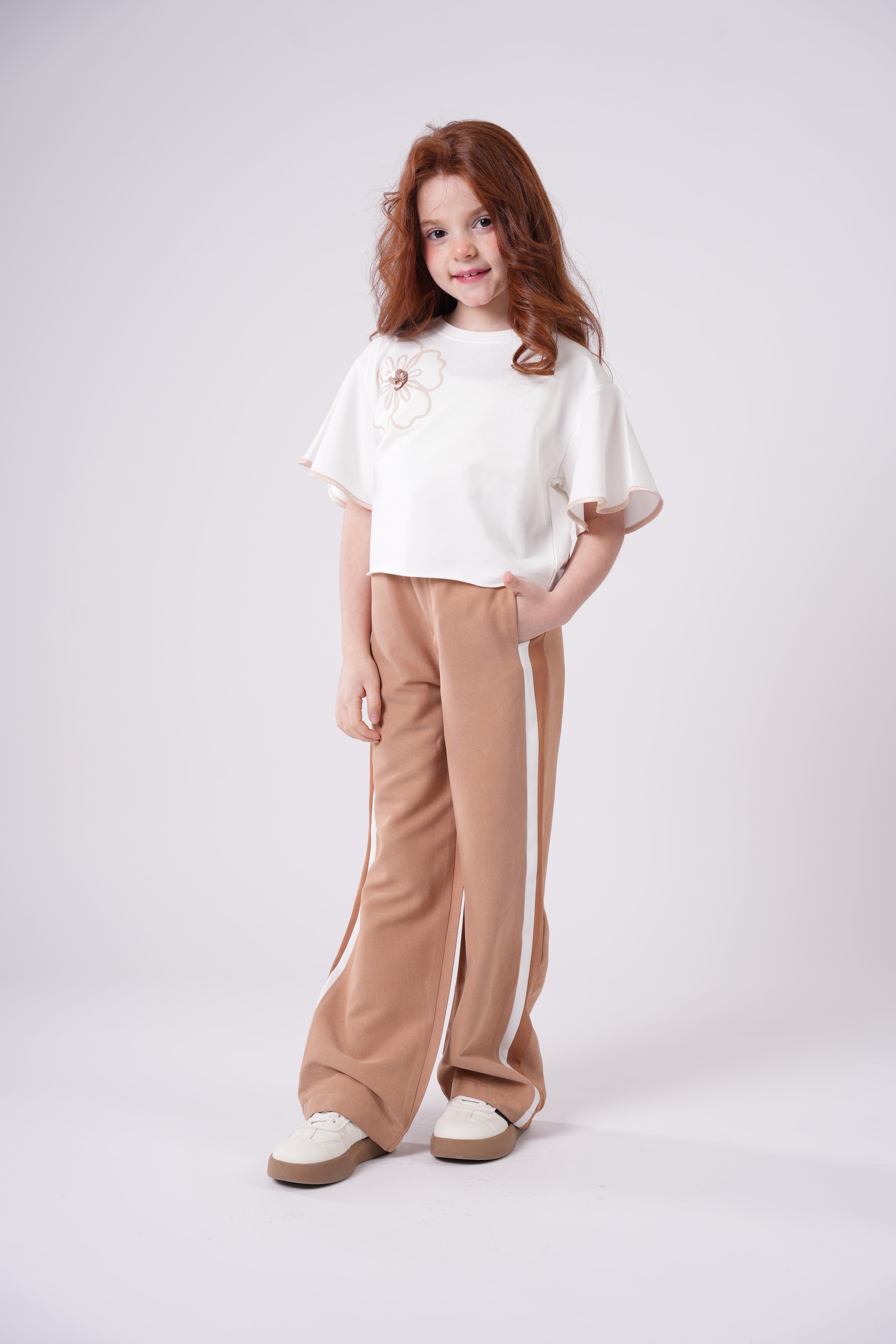 Girls' Embellished Flower Wide-Sleeve Top